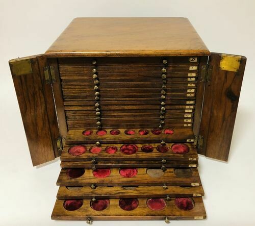Antique Walnut Coin Collectors Cabinet