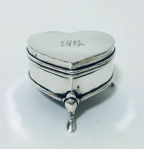 Antique Solid Silver Heart Shaped Ring Box