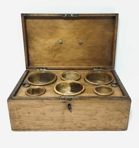 Antique Wooden Money Box Till with Coin Pots