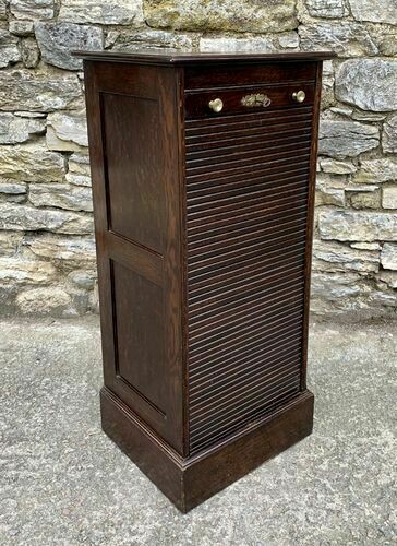 Antique Oak Tambour Front Filing Cabinet