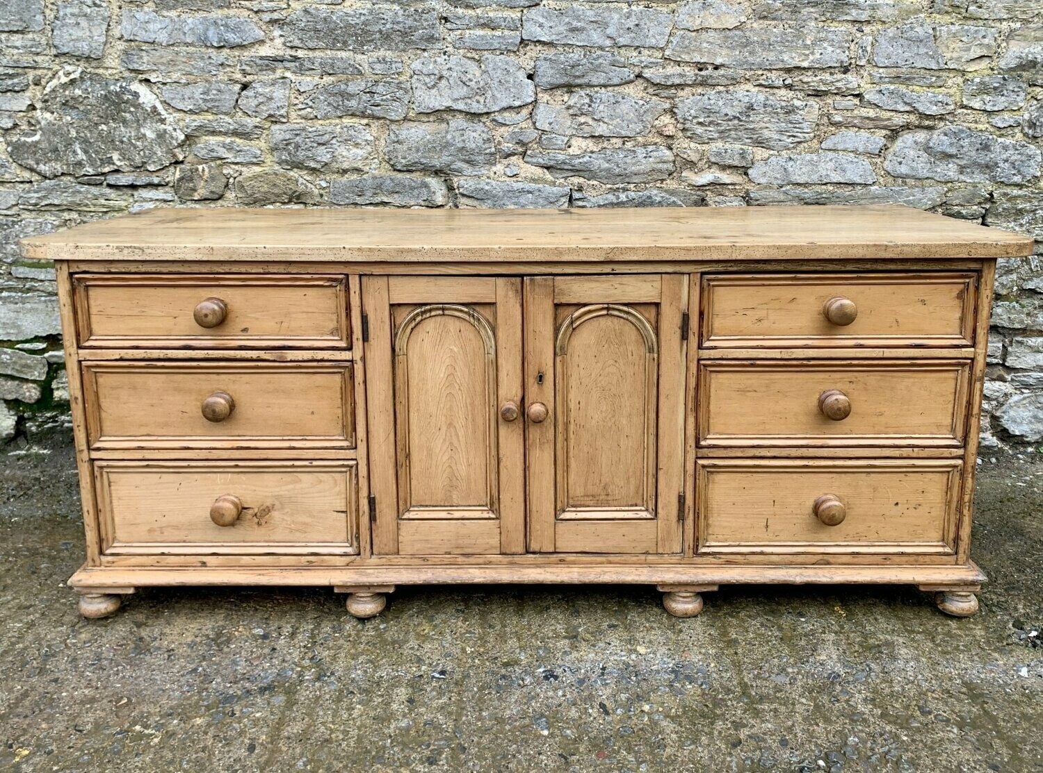 Large Antique Pine and Sycamore Dresser Base