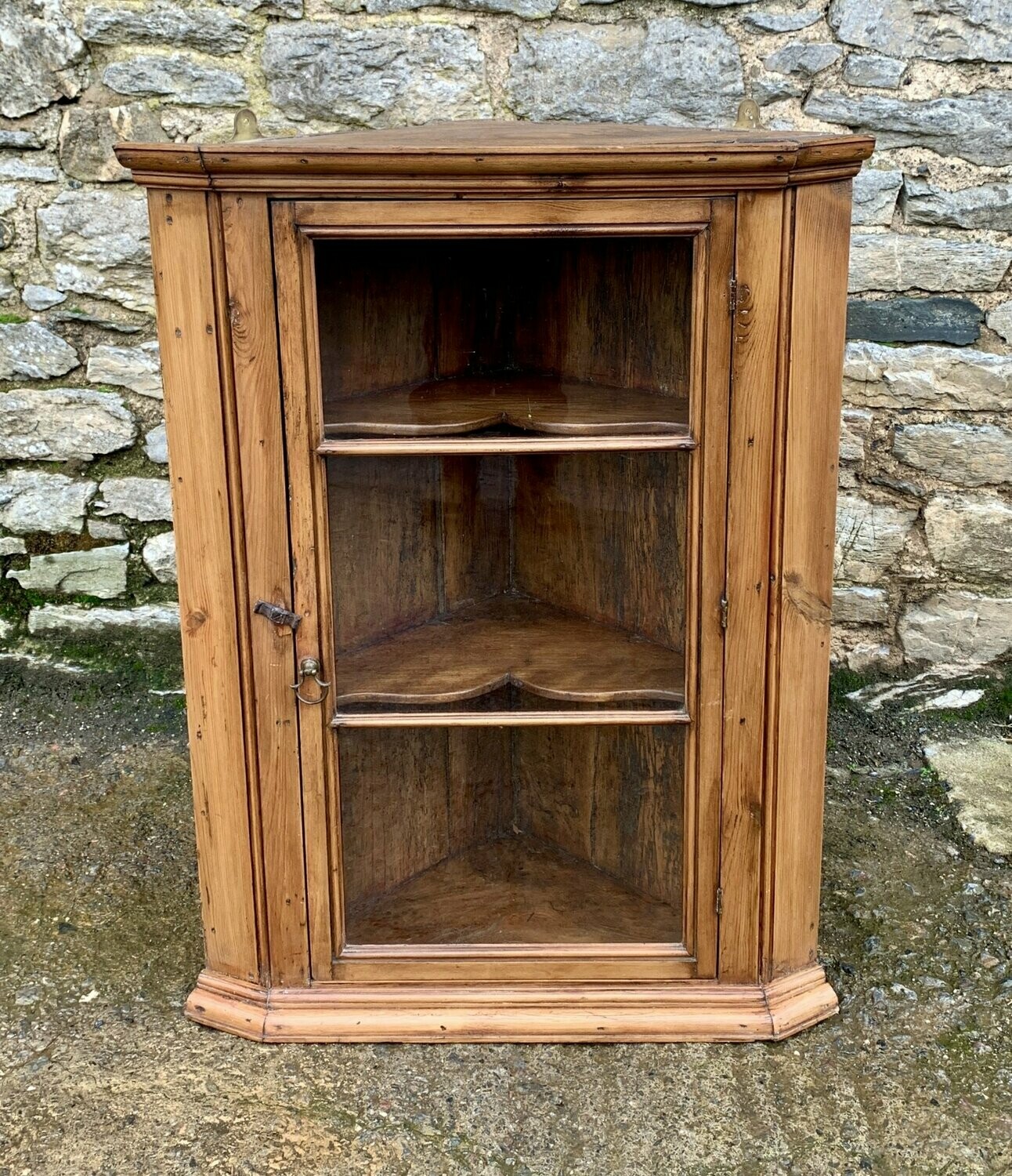 Antique Pine and Elm Hanging Corner Cupboard