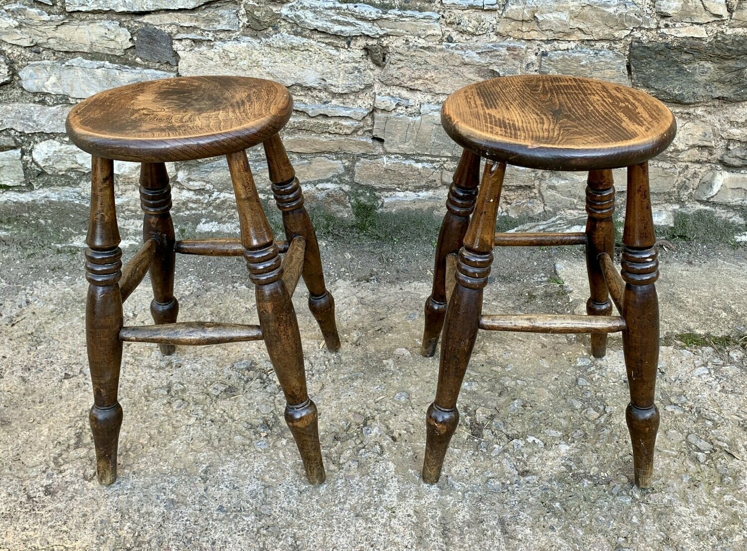Pair of Elm Windsor Tavern Stools