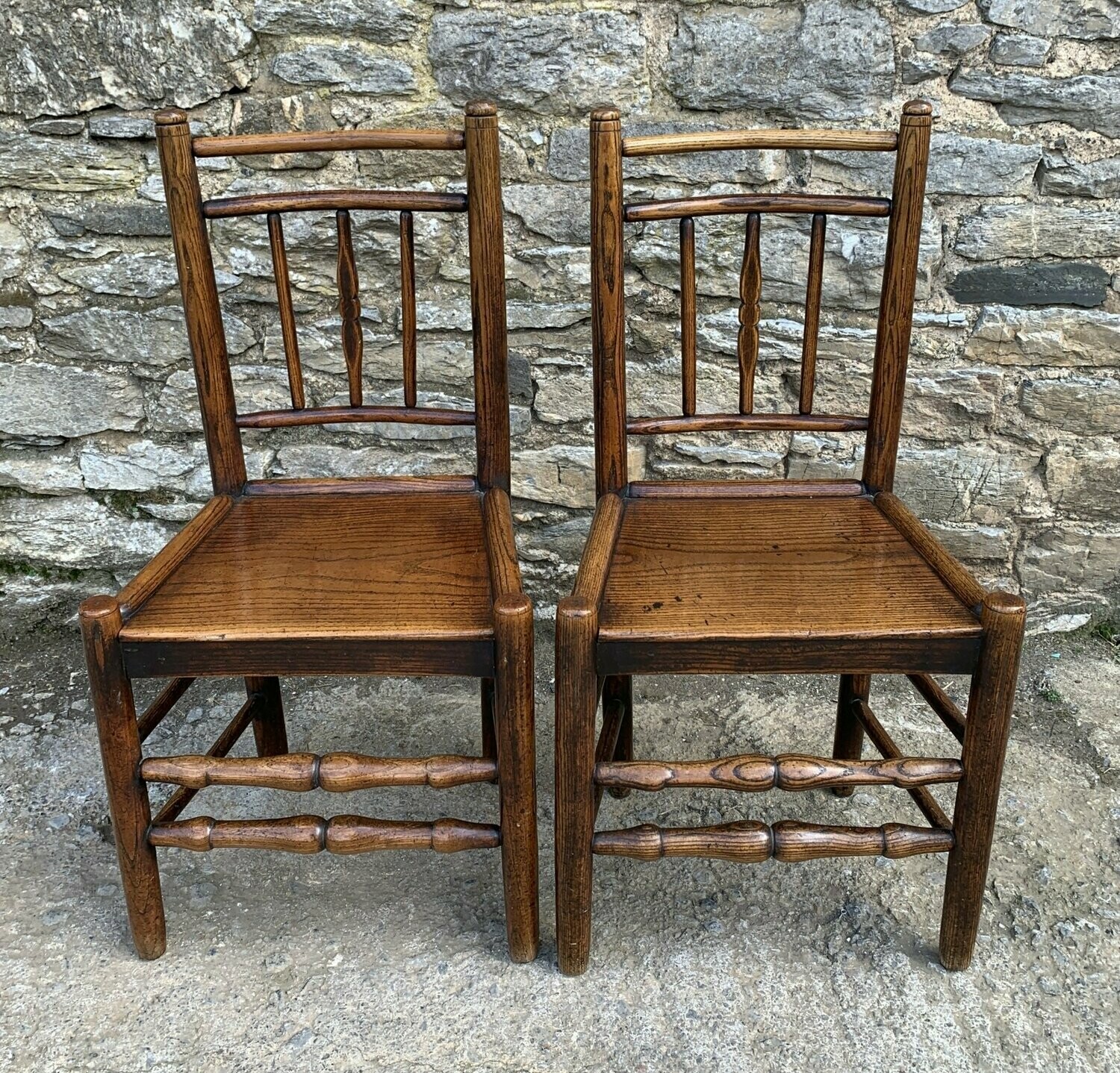 Pair of Antique Elm Country Chairs