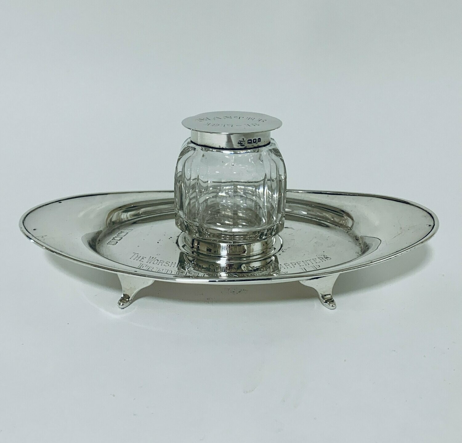Antique Solid Sterling Silver Desktop Inkstand
