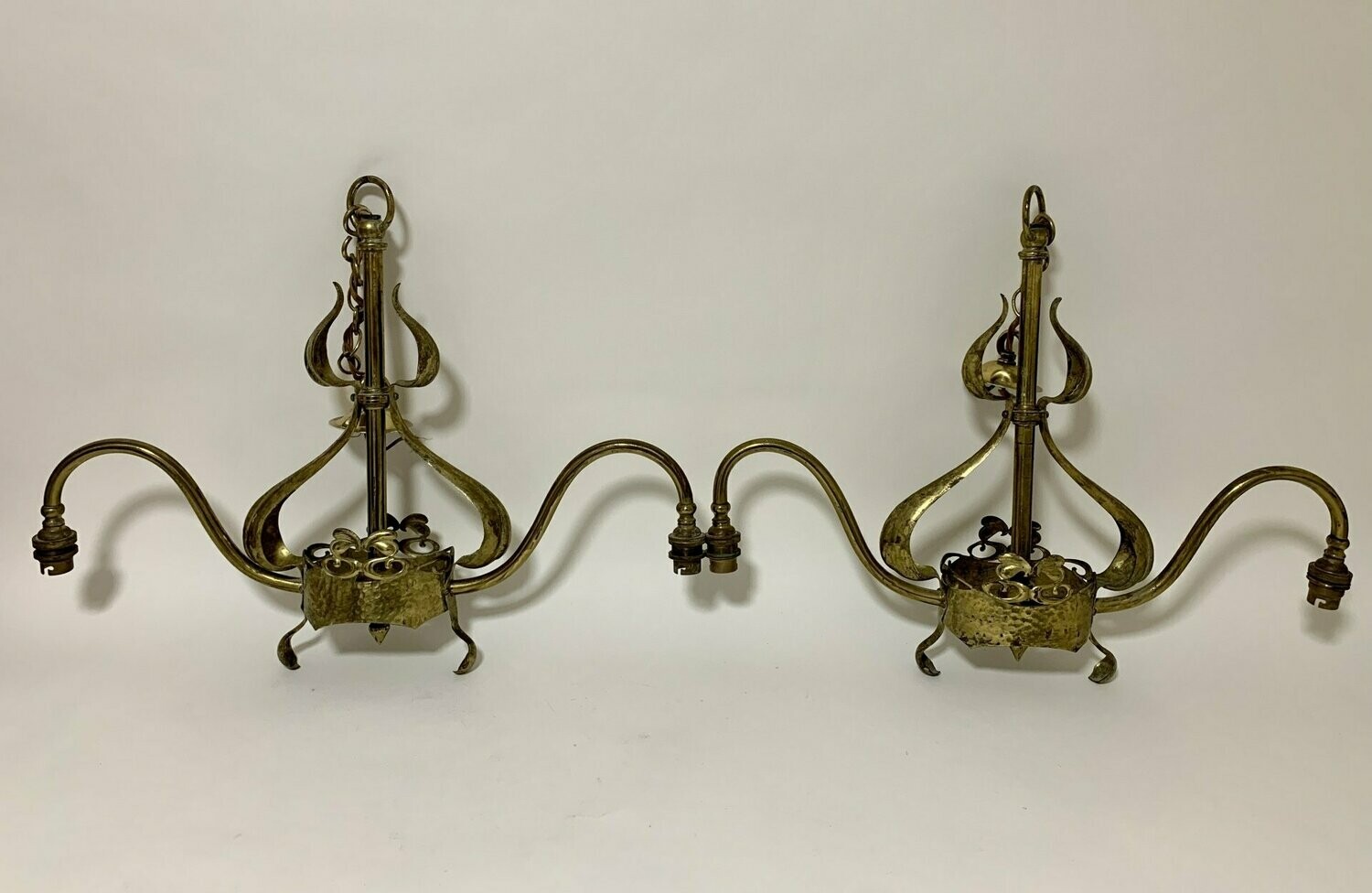 Pair of Art Nouveau Brass Chandeliers