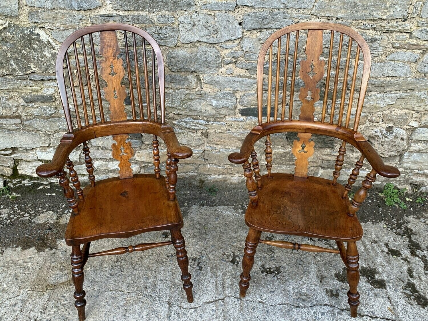Pair of Antique Broad Arm Windsor Chairs