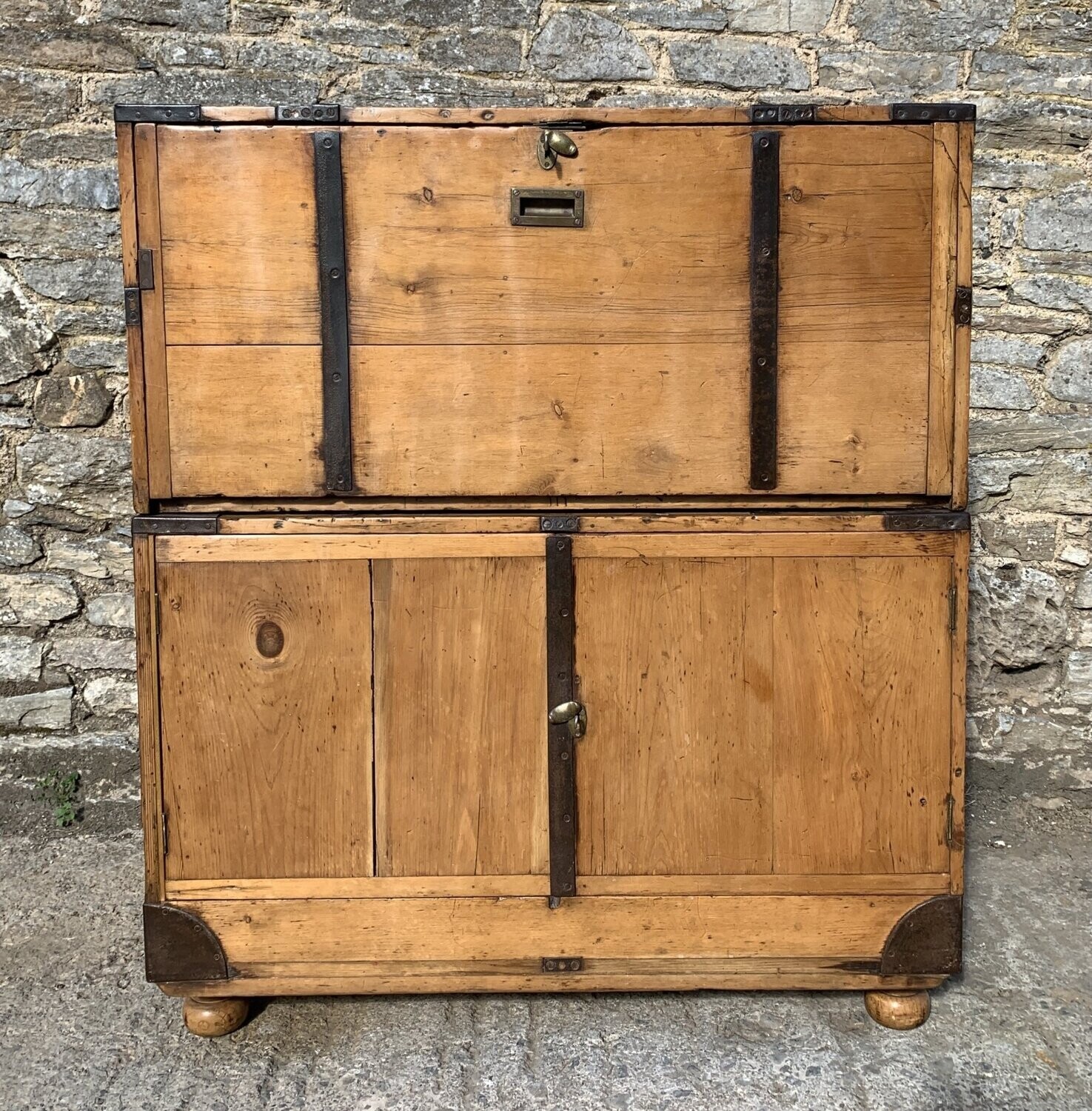 Antique Pine Campaign Chest