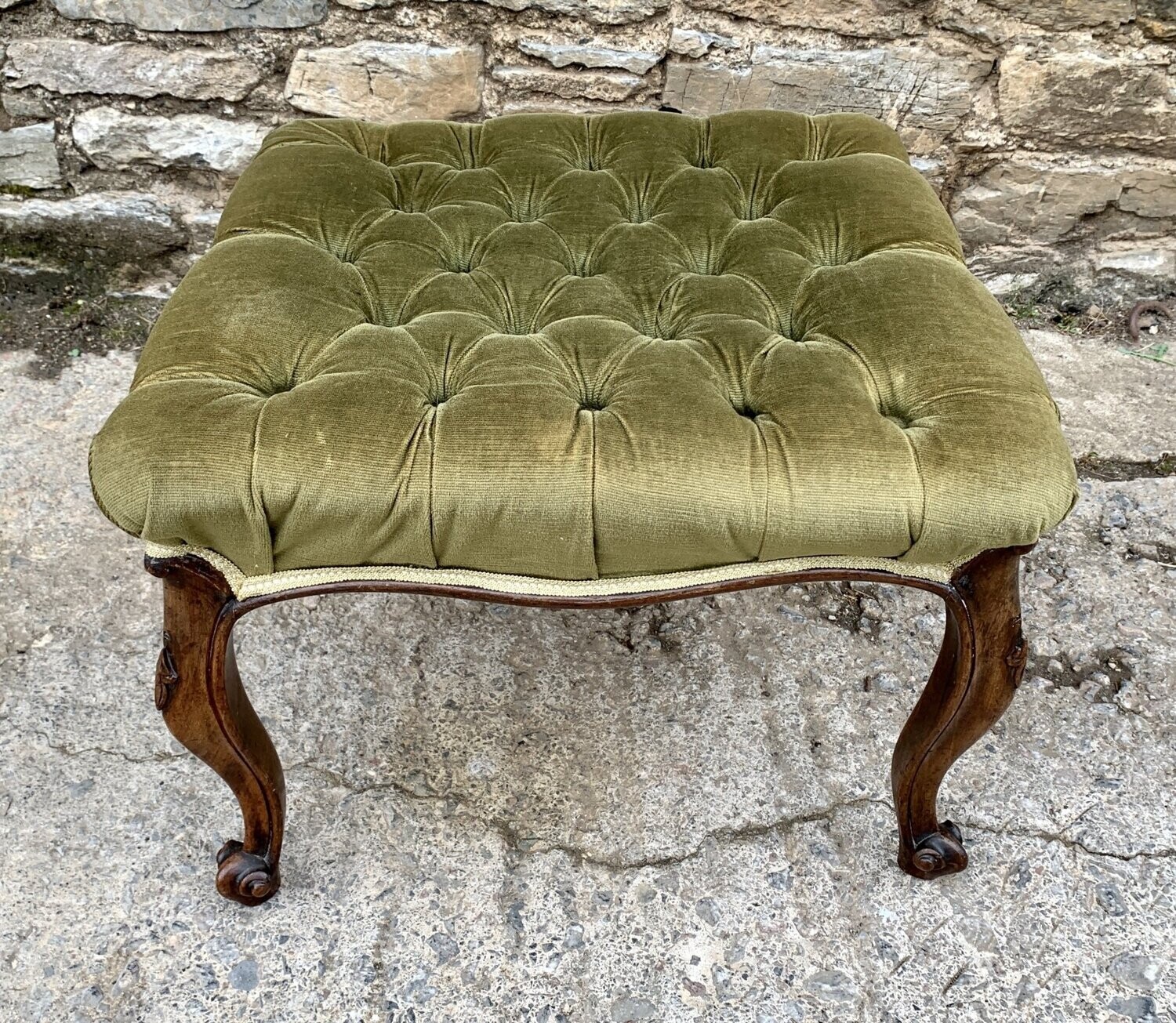 Victorian Cabriole Leg Buttoned Stool