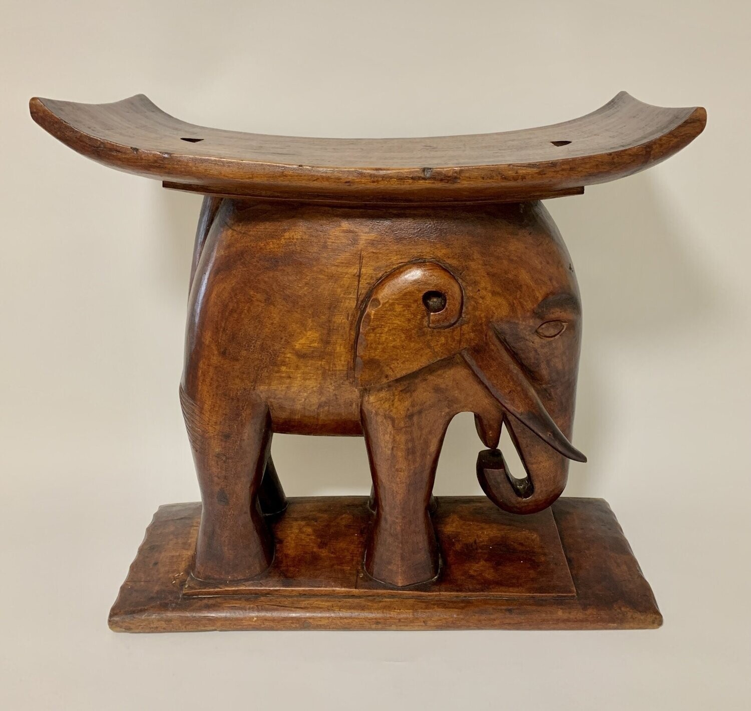 African Ashanti Carved Wooden Elephant Stool
