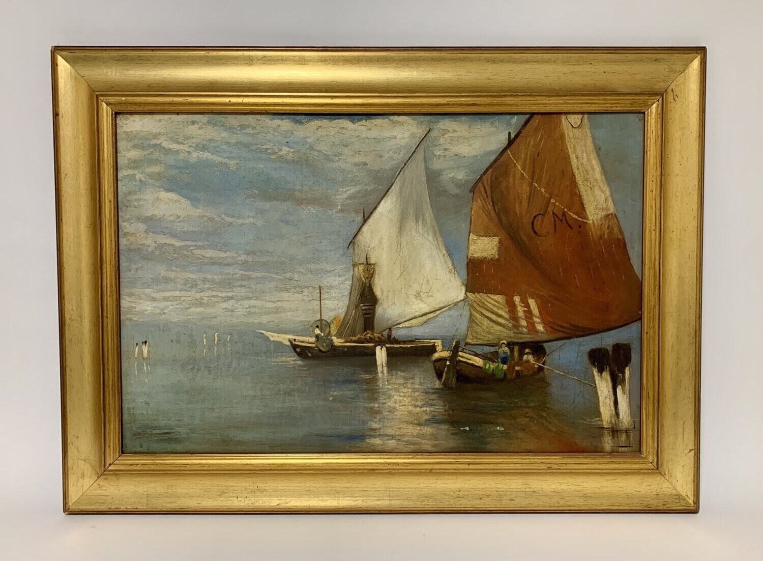 19th Century Oil on Canvas Venetian Boats