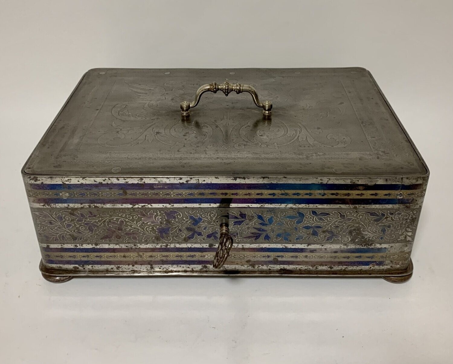 Rare Victorian Etched Steel Strongbox