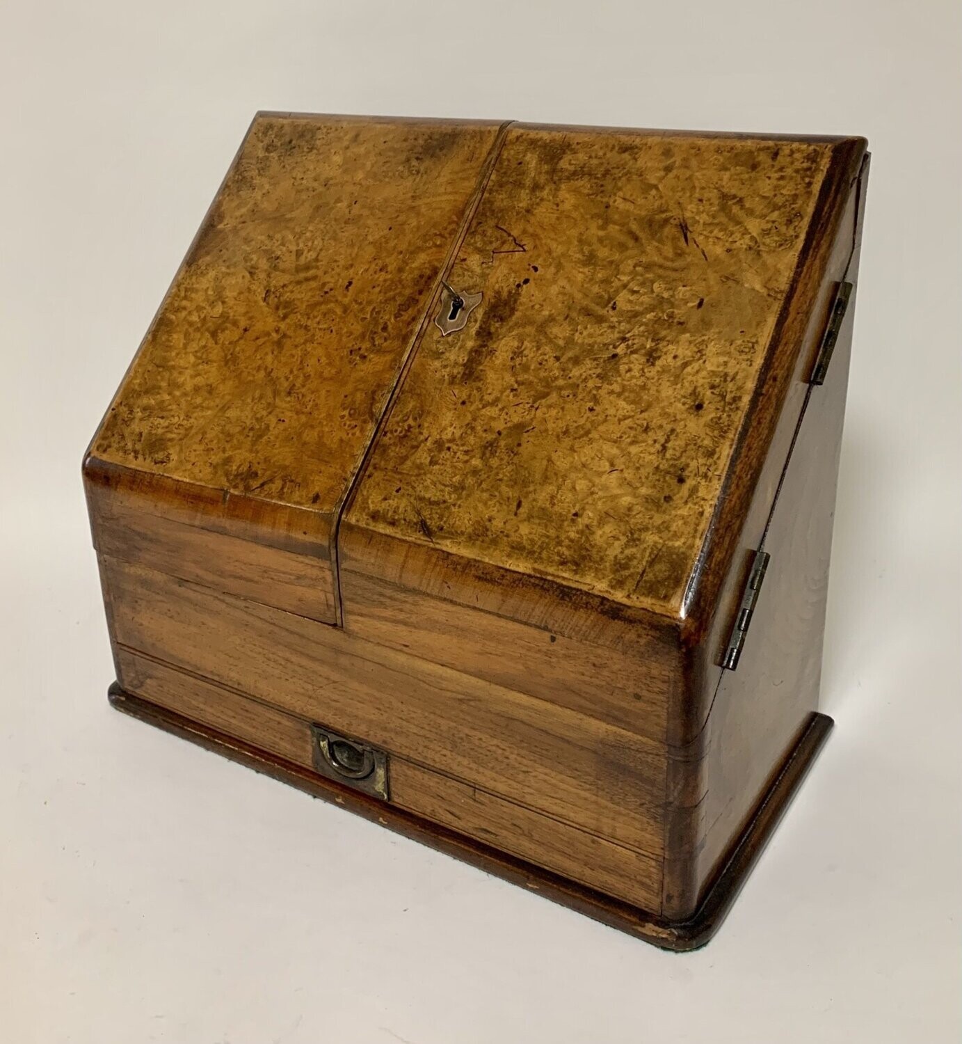Antique Victorian Burr Walnut Desktop Stationery Cabinet