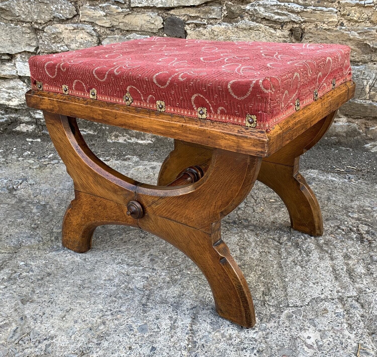 Victorian Gothic Style Oak Stool