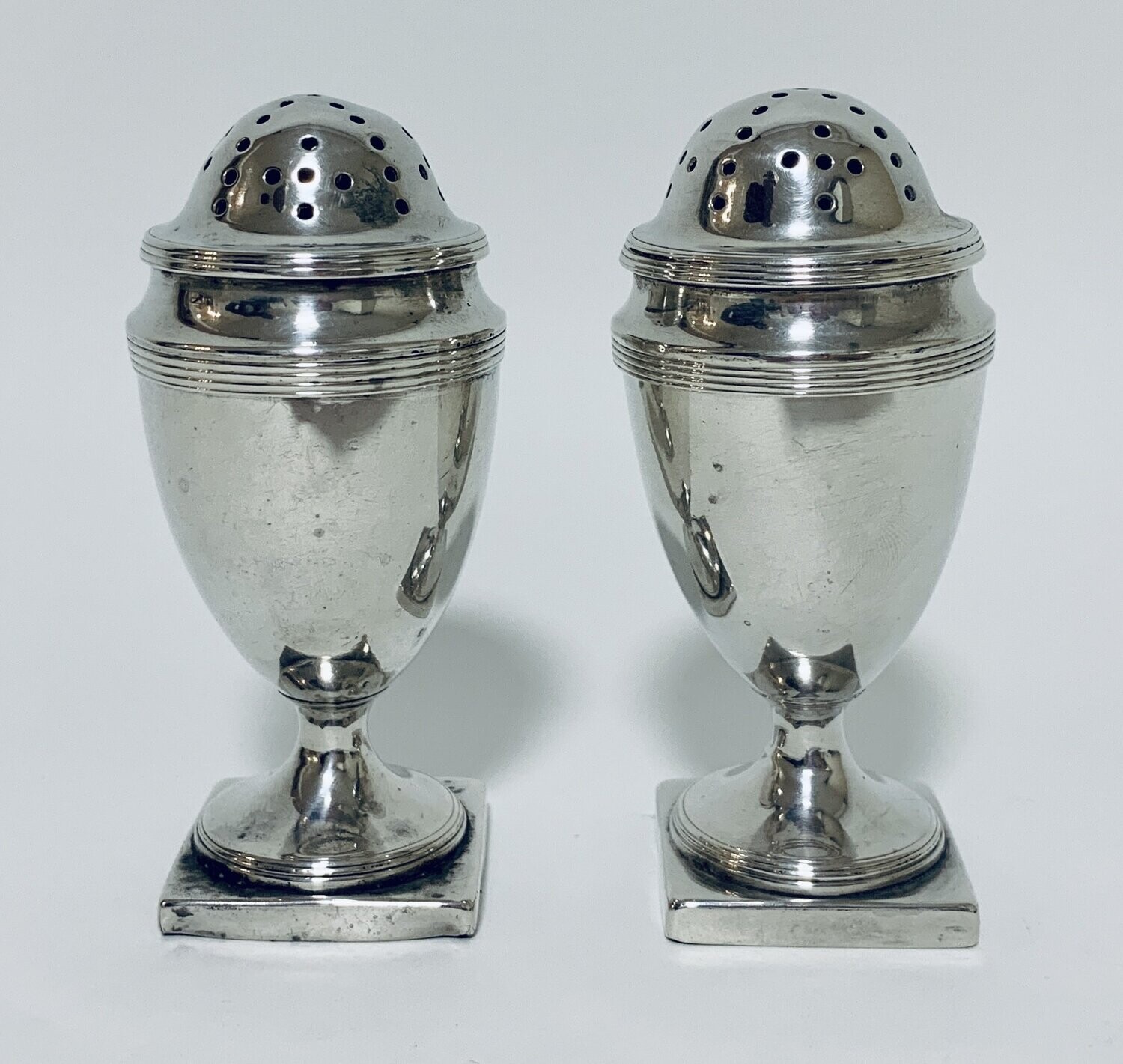 Pair Georgian Silver Salt Pepper Shakers