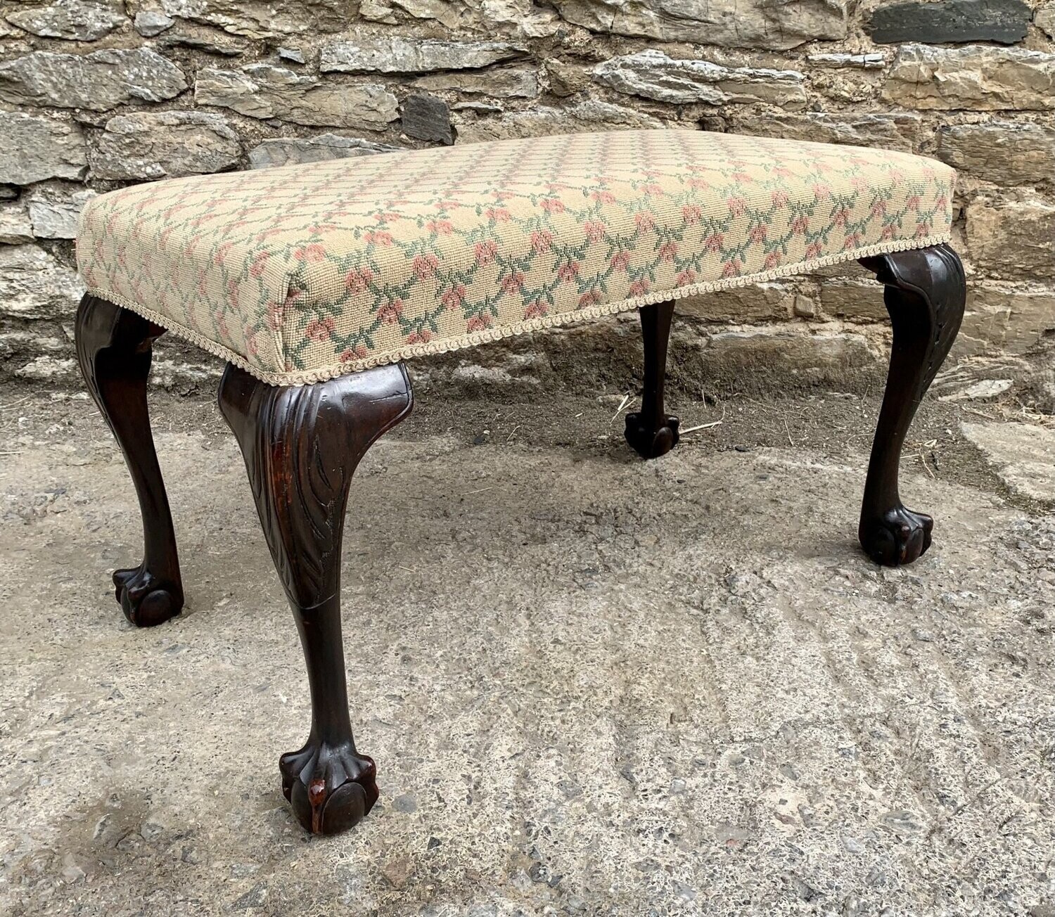 Large Upholstered Ball and Claw Stool