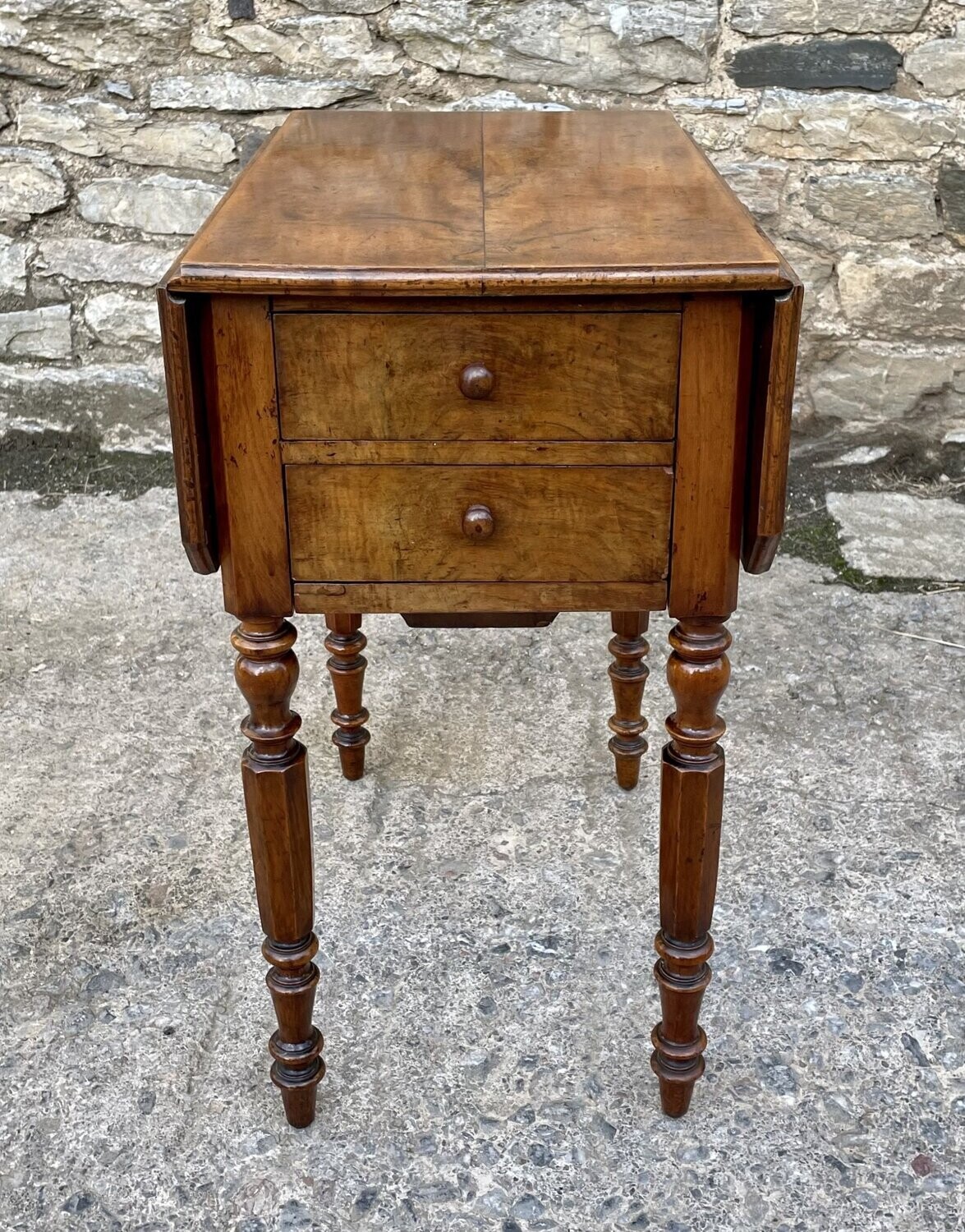 Victorian Burr Walnut Drop Flap Work Table