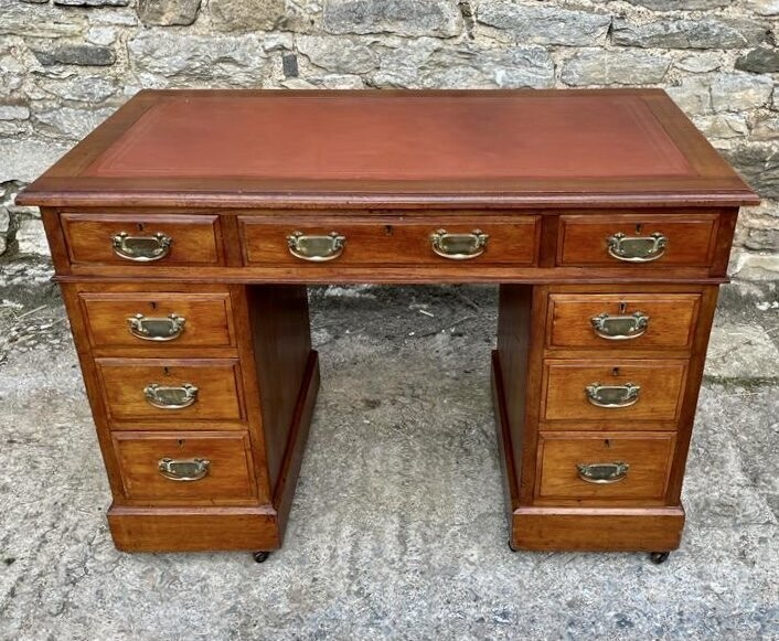 Edwardian Walnut Pedestal Desk