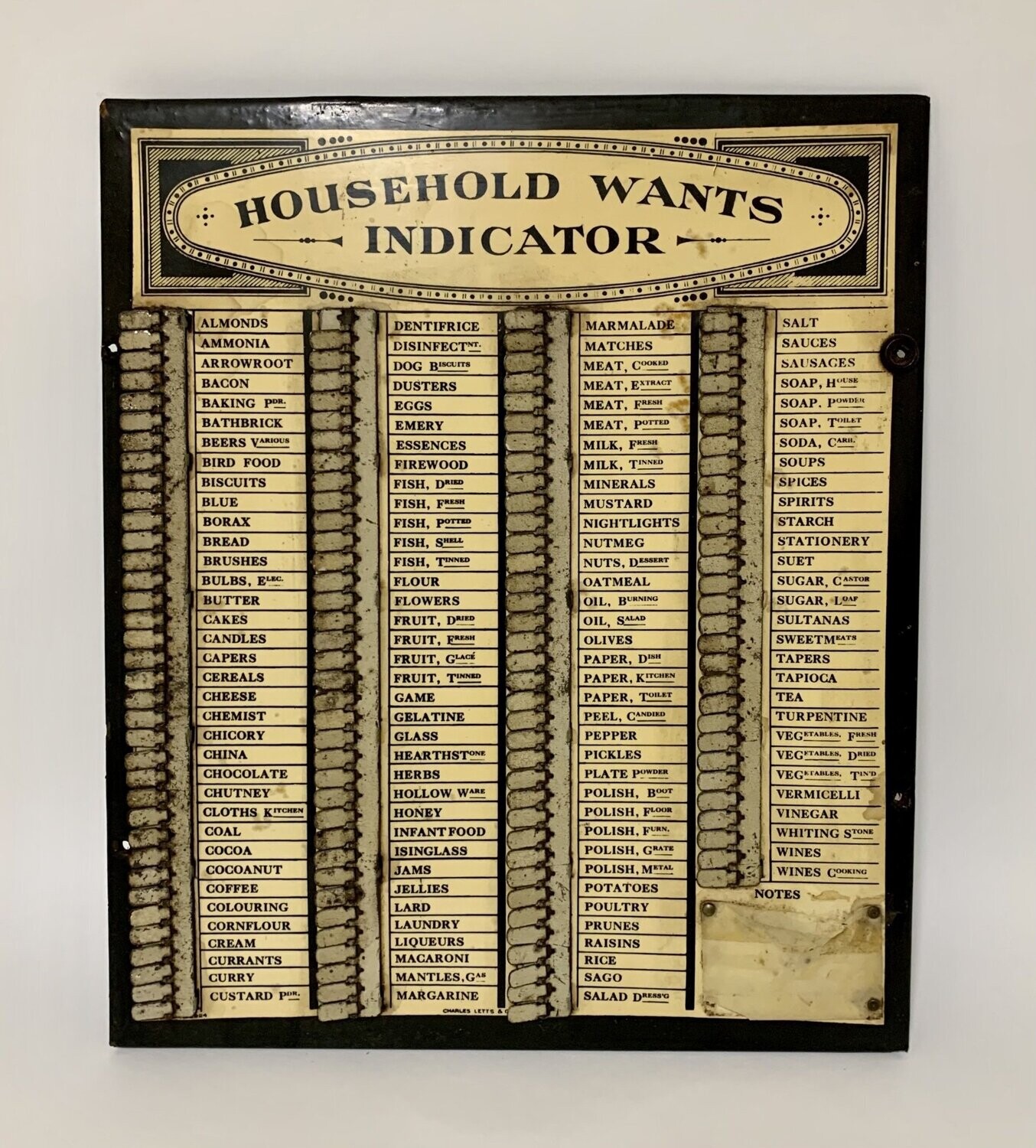 Antique Charles Letts Household Wants Indicator