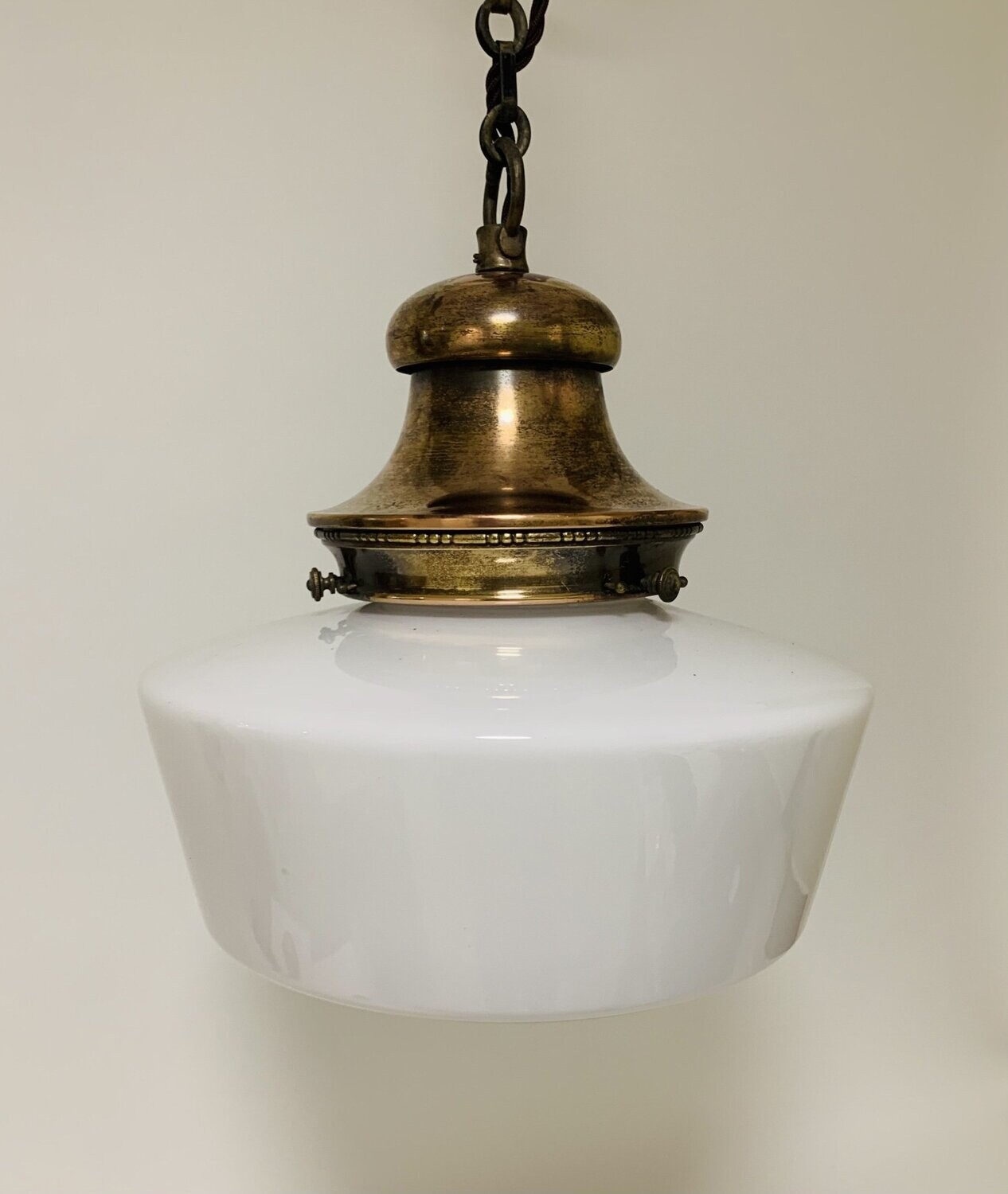 Antique Opaline Light with Copper Gallery