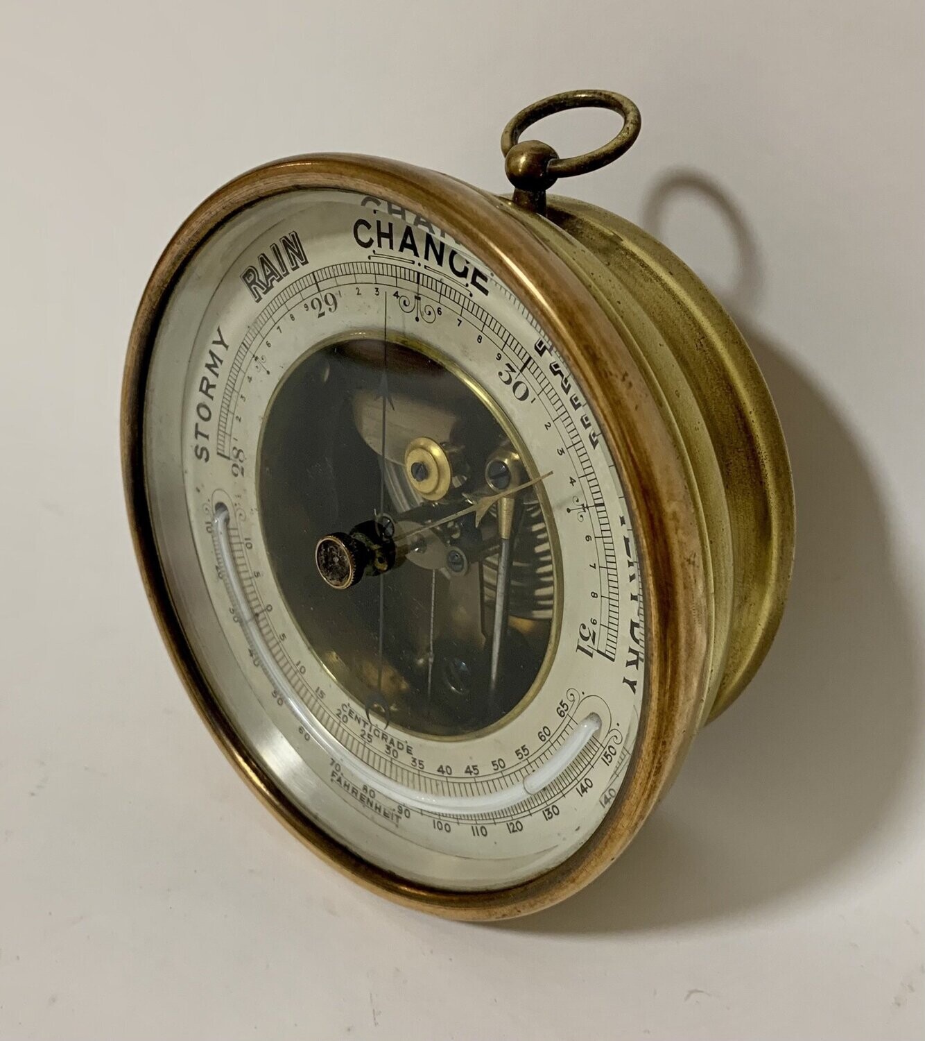 Antique Brass Barometer Thermometer