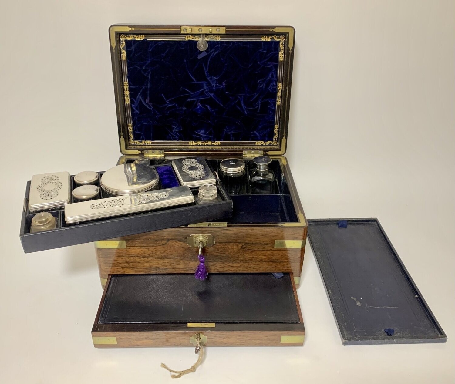 Victorian Rosewood Sterling Silver Vanity Box