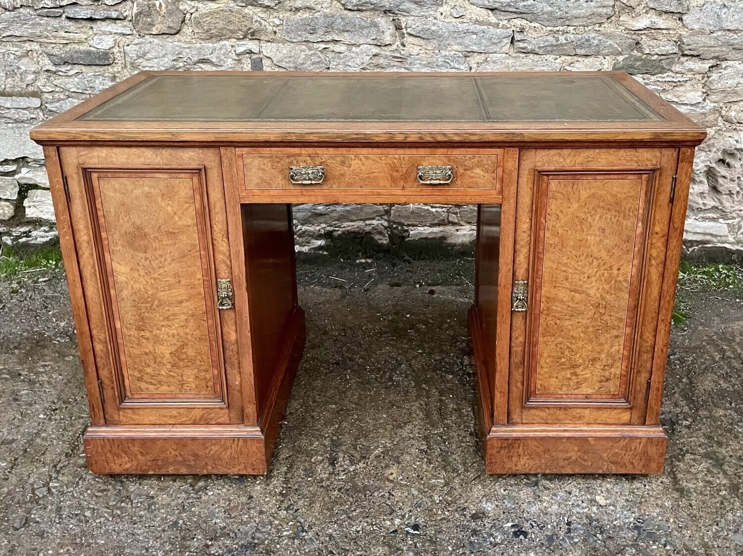 Edwardian Oak and Burr Walnut Desk