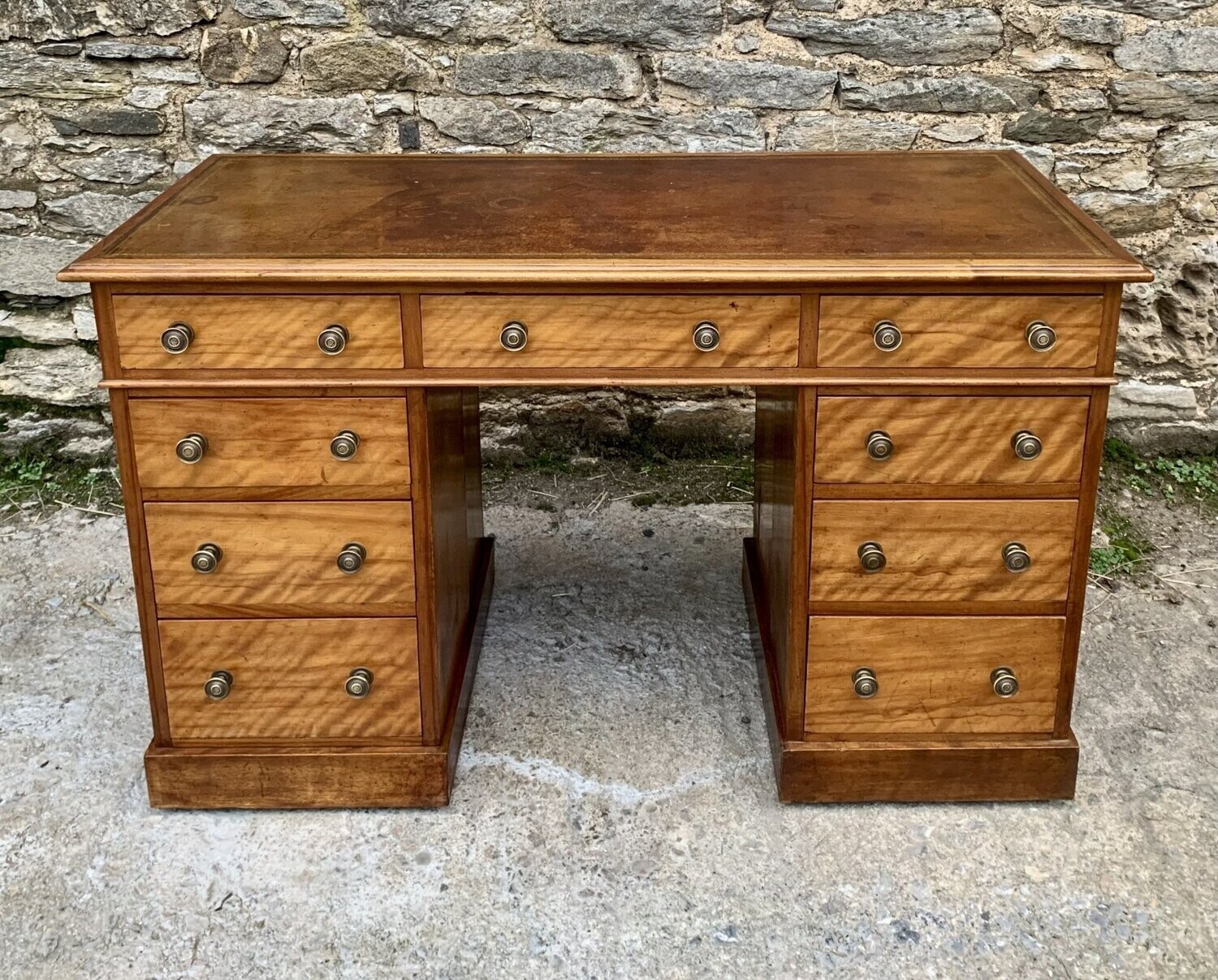 Victorian Satinwood Pedestal Desk