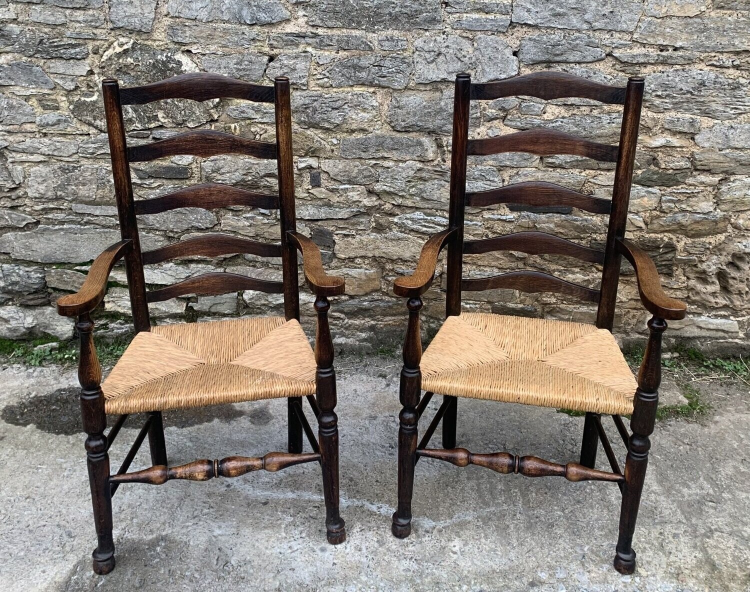 Pair of Rush Seat Ladderback Chairs