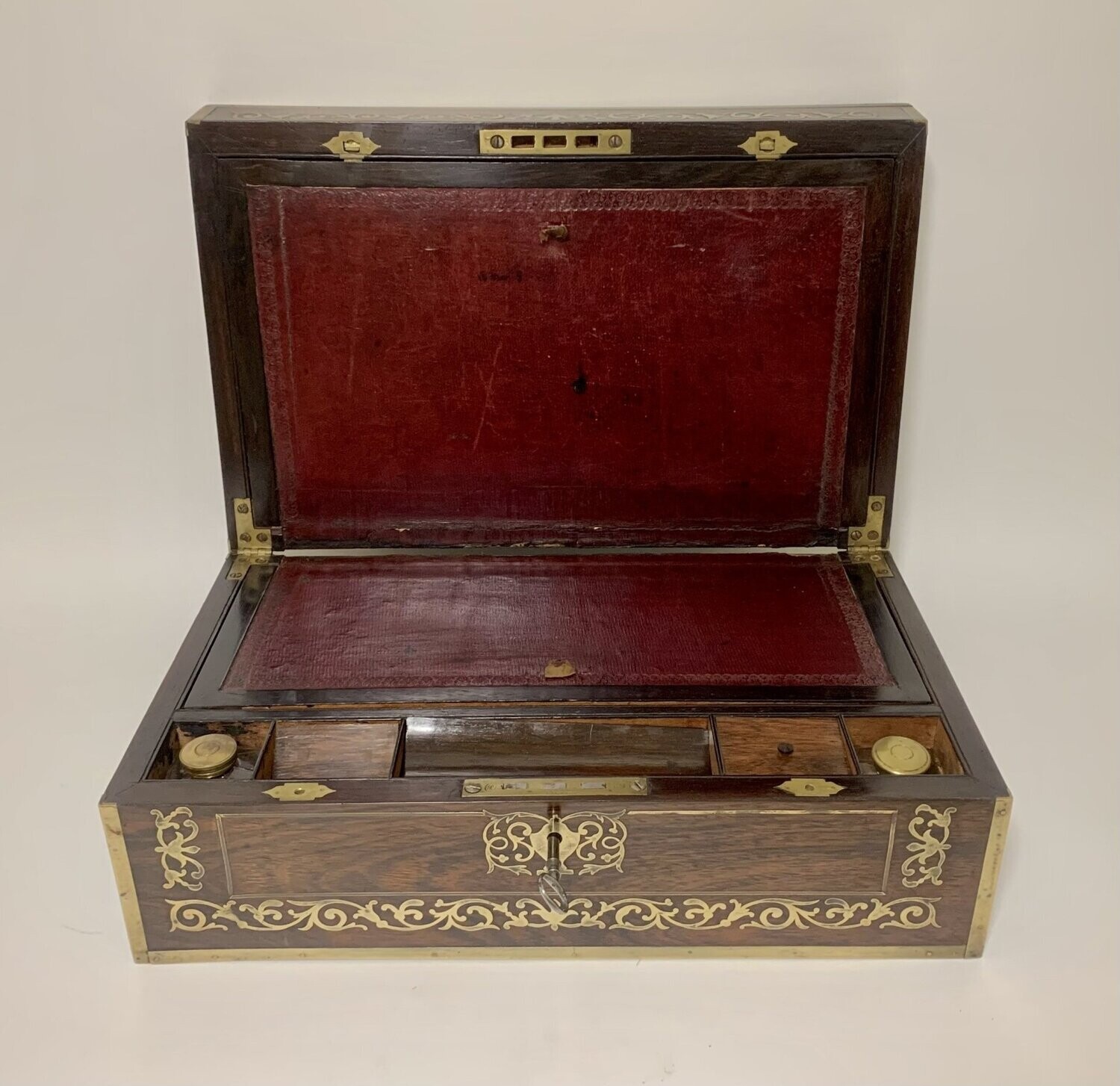 Antique Brass Inlaid Writing Slope Box