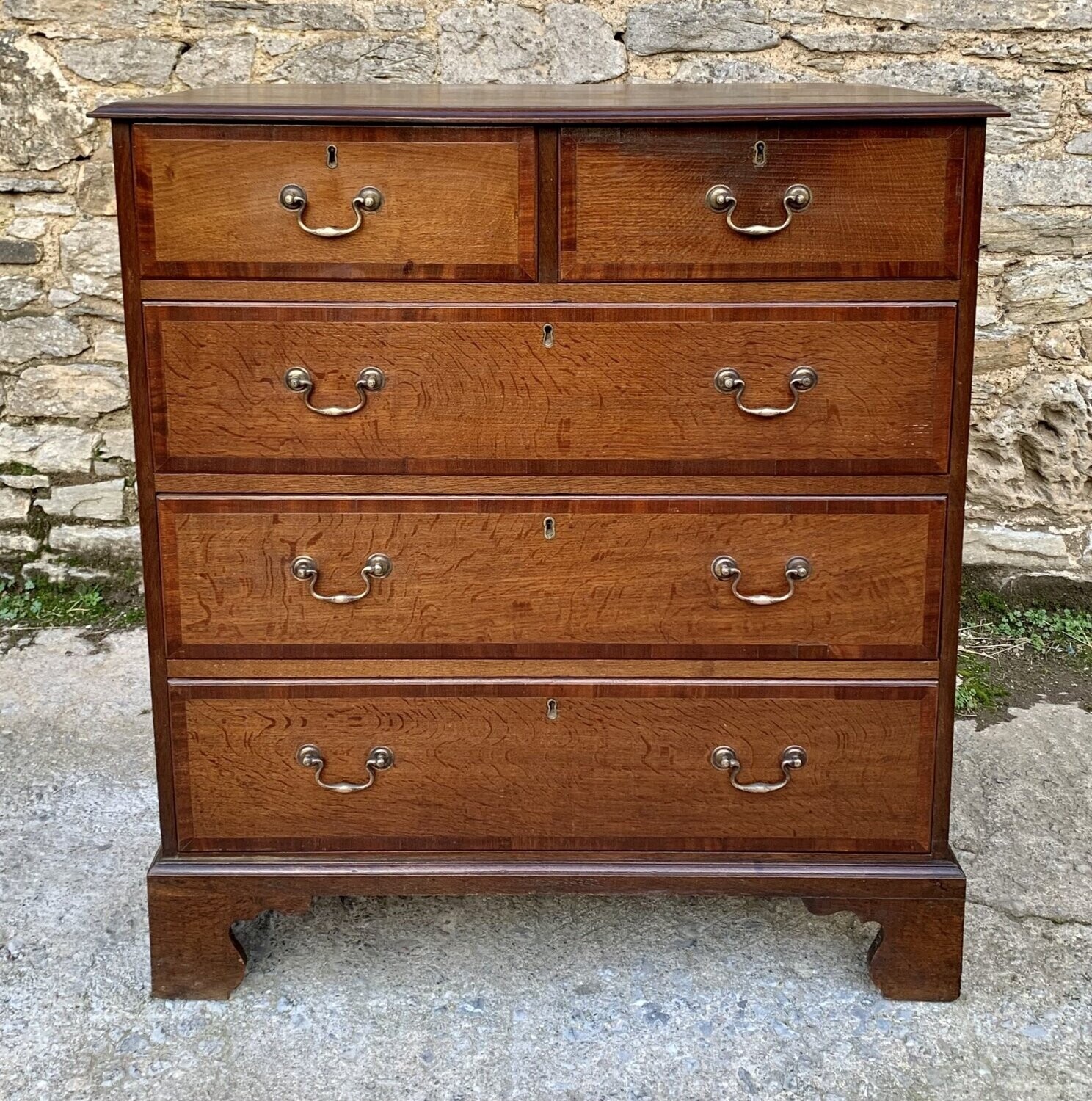 Antique Oak Crossbanded Chest of Drawers