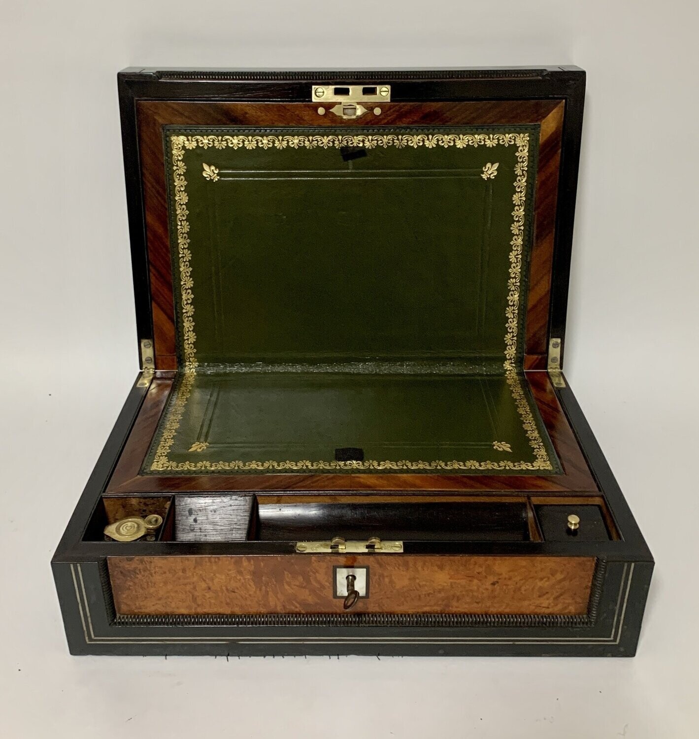 Antique Ebony and Burr Wood Writing Slope