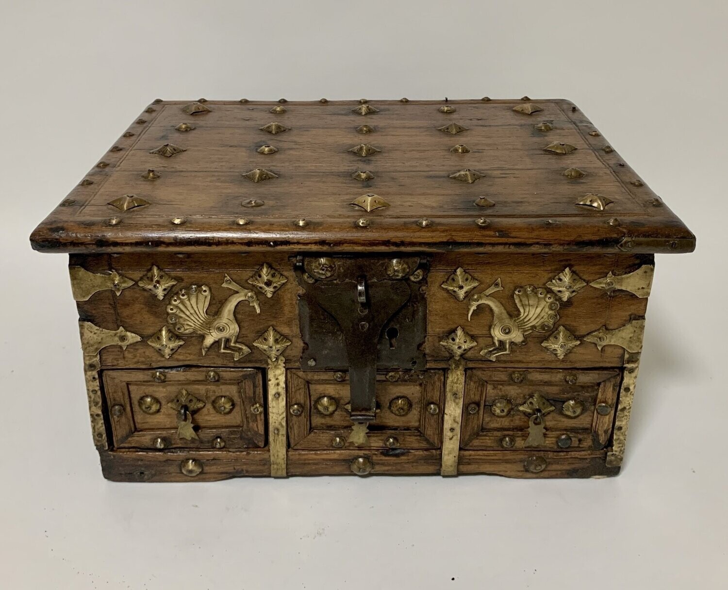 Antique Indian Brass Mounted Casket