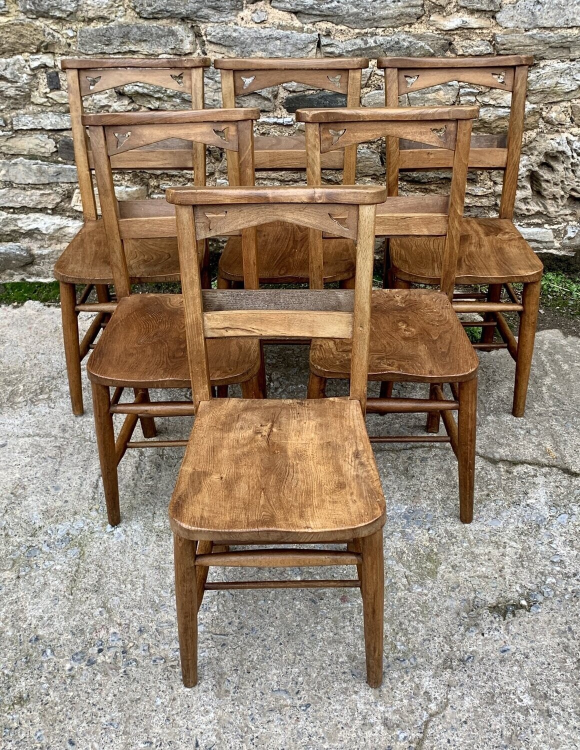 Set of 6 Antique Chapel Chairs