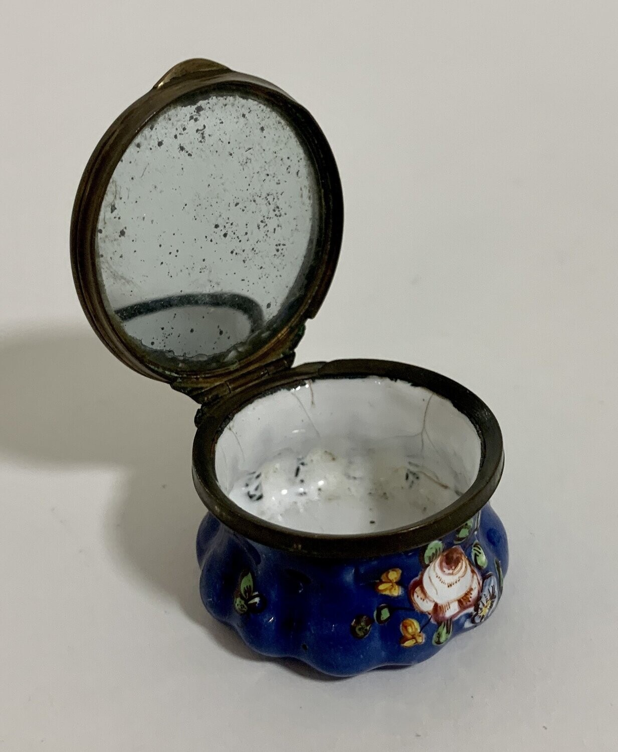 Georgian Bilston Enamel Mirrored Patch Box