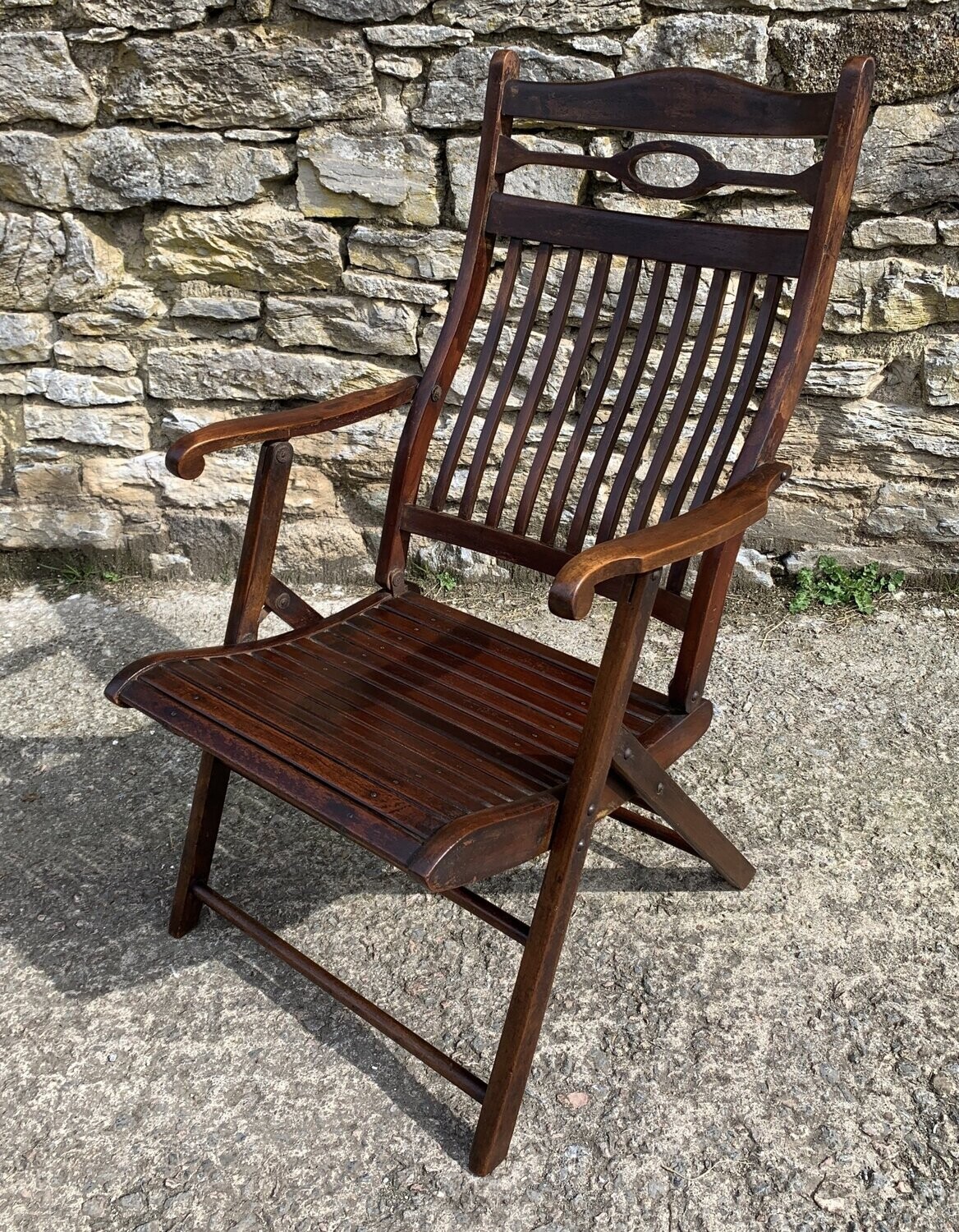 Antique Teak Folding Steamer Chair