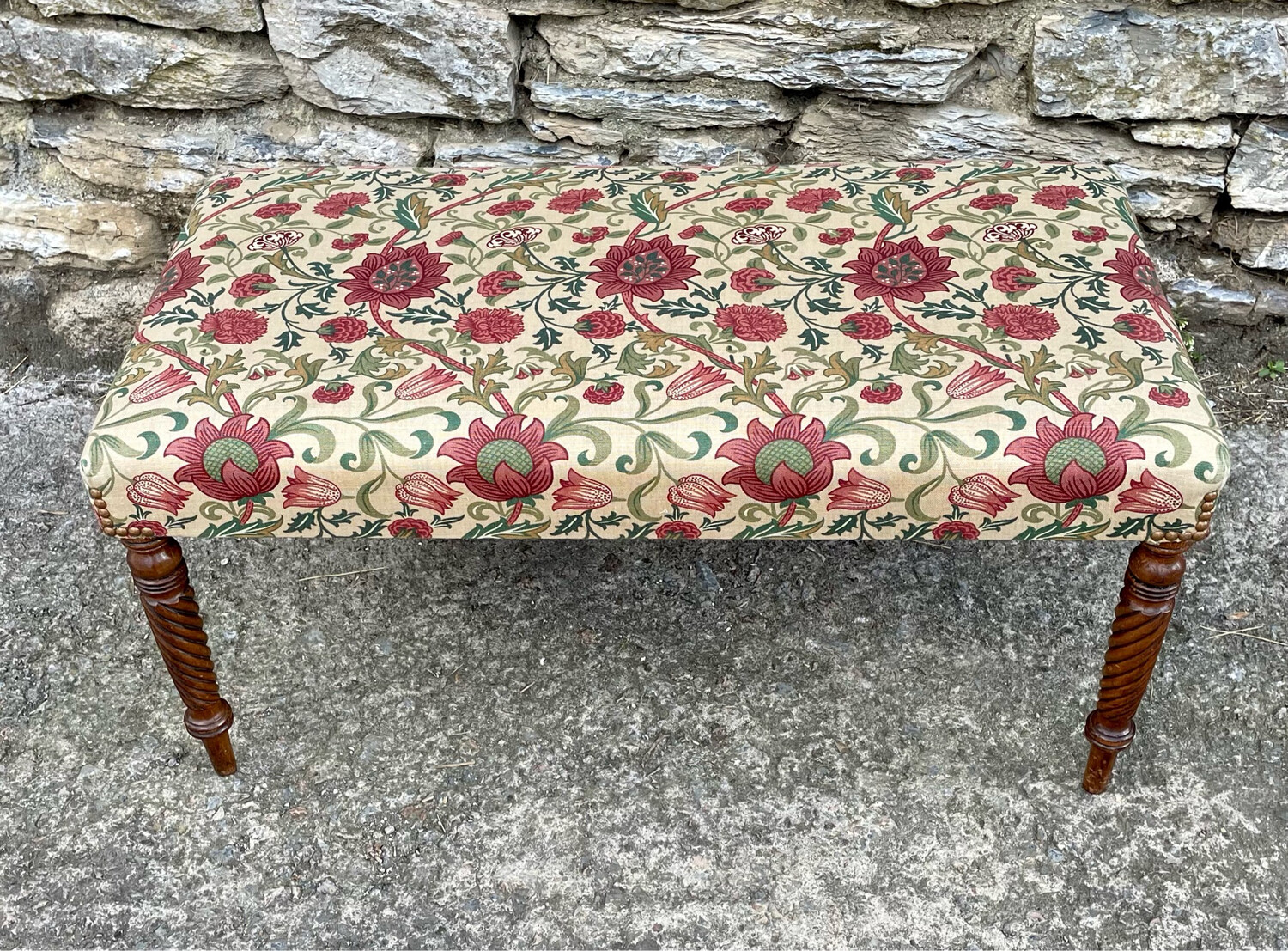 Upholstered Footstool On Rope Twist Legs