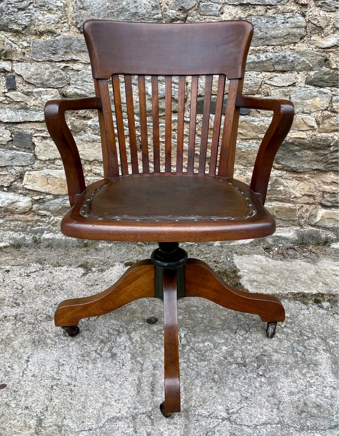 Antique Oak Swivel and Tilt Desk Chair