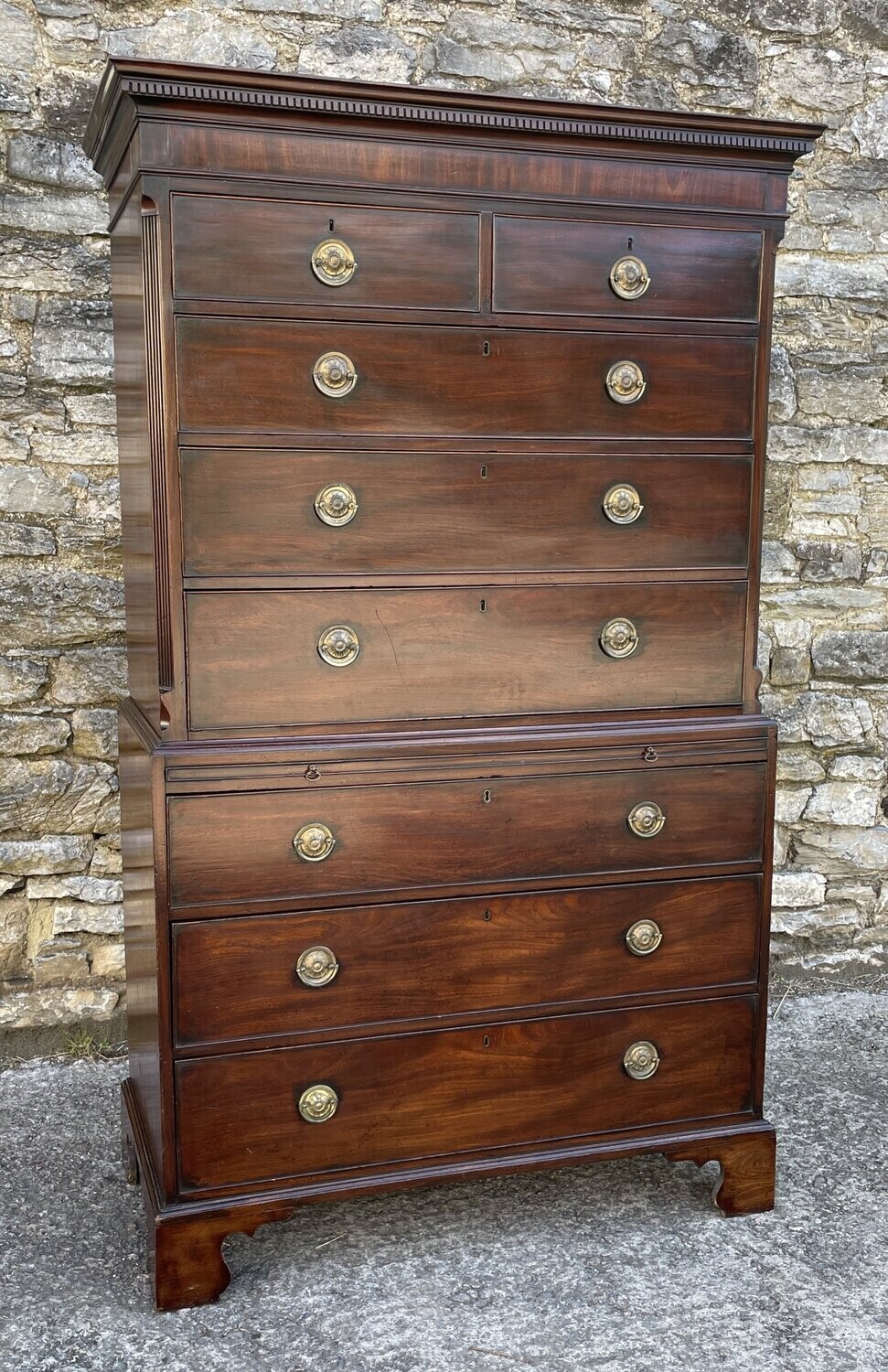 Georgian Mahogany Chest on Chest with Brushing Slide