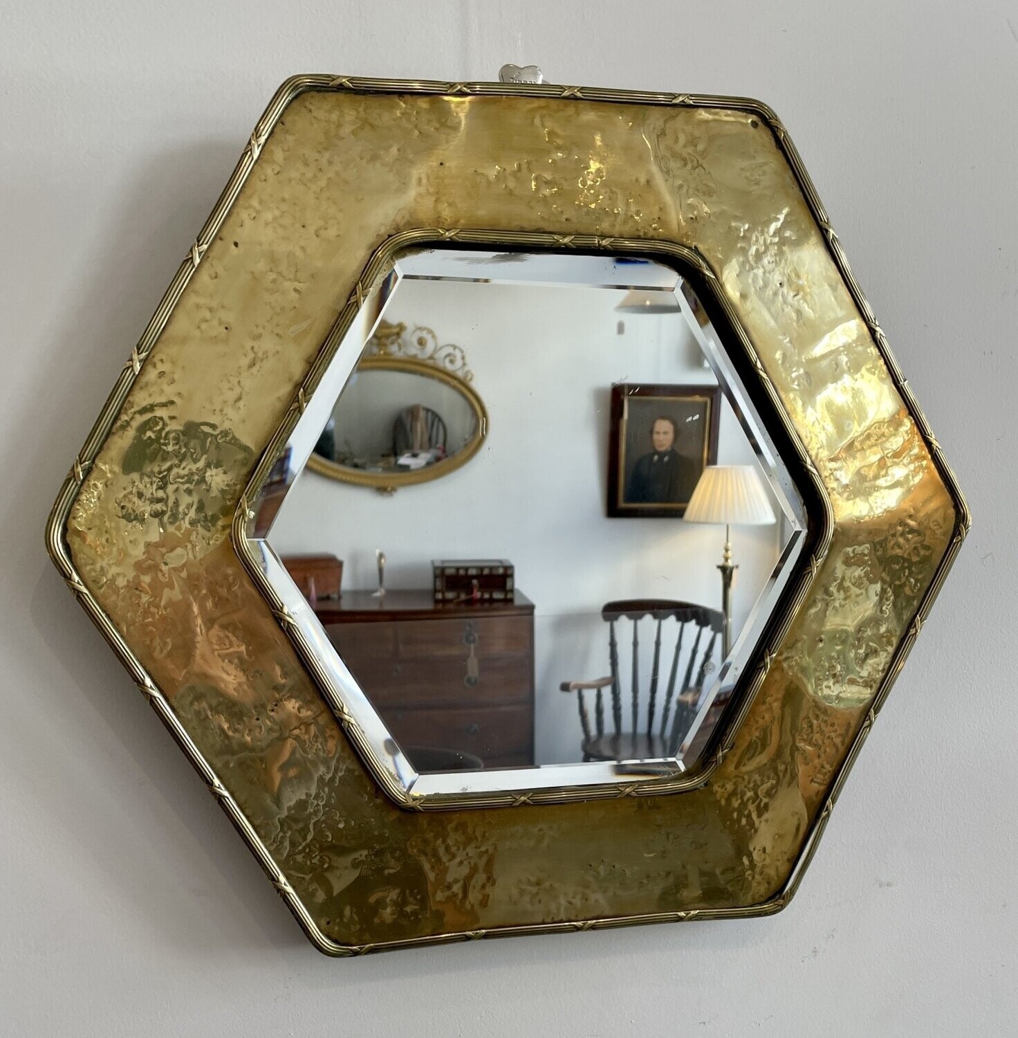 Antique Brass Framed Hexagonal Mirror
