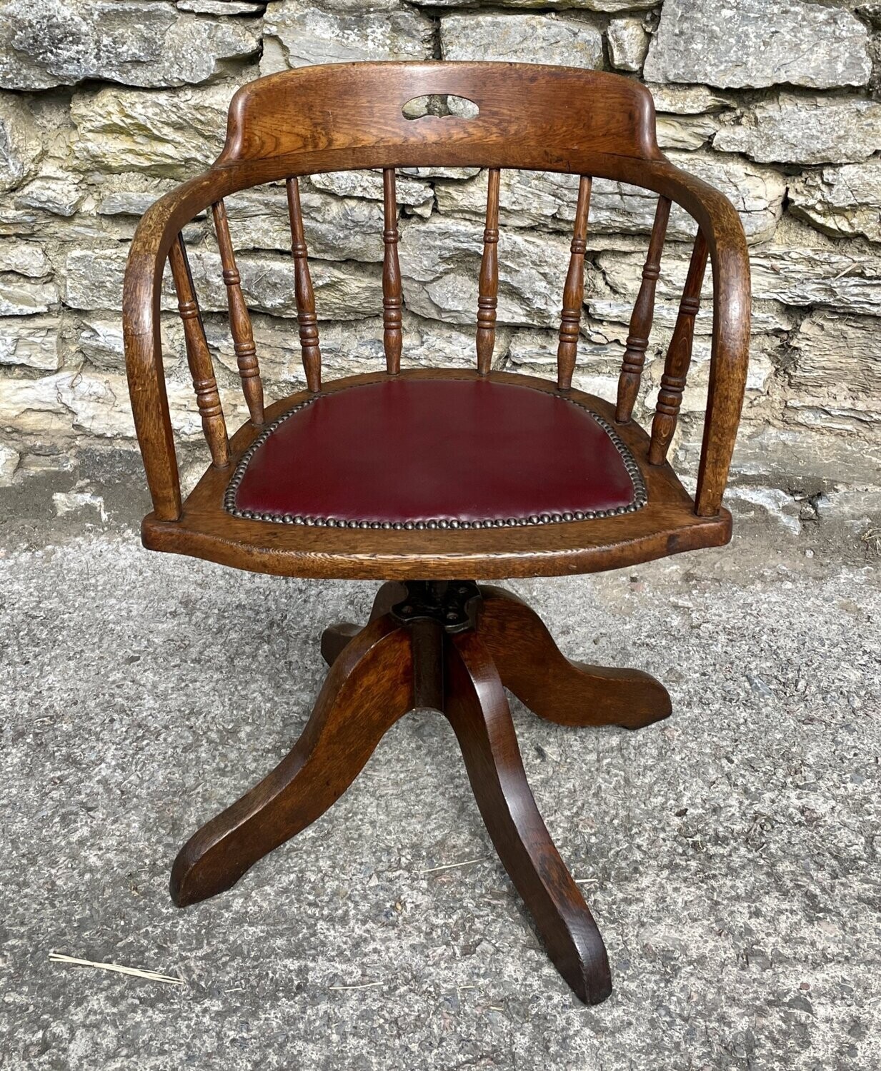 Antique Oak Swivel and Tilt Desk Chair