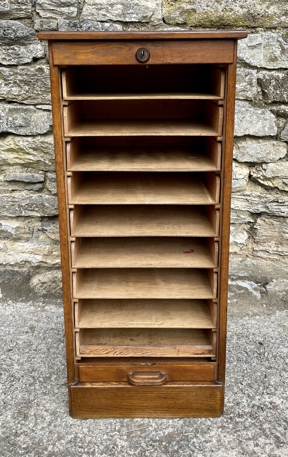 Antique Oak Tambour Filing Cabinet