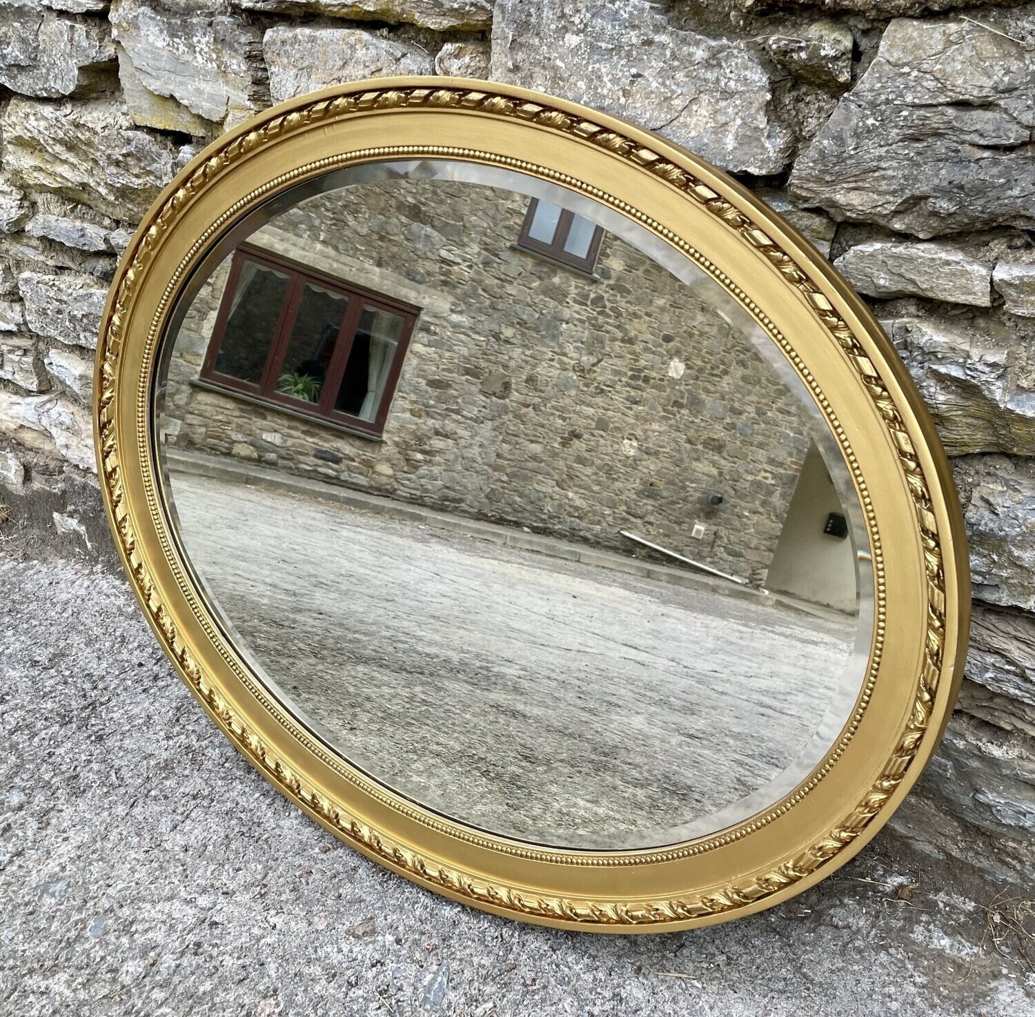 Large Antique Giltwood Oval Mirror