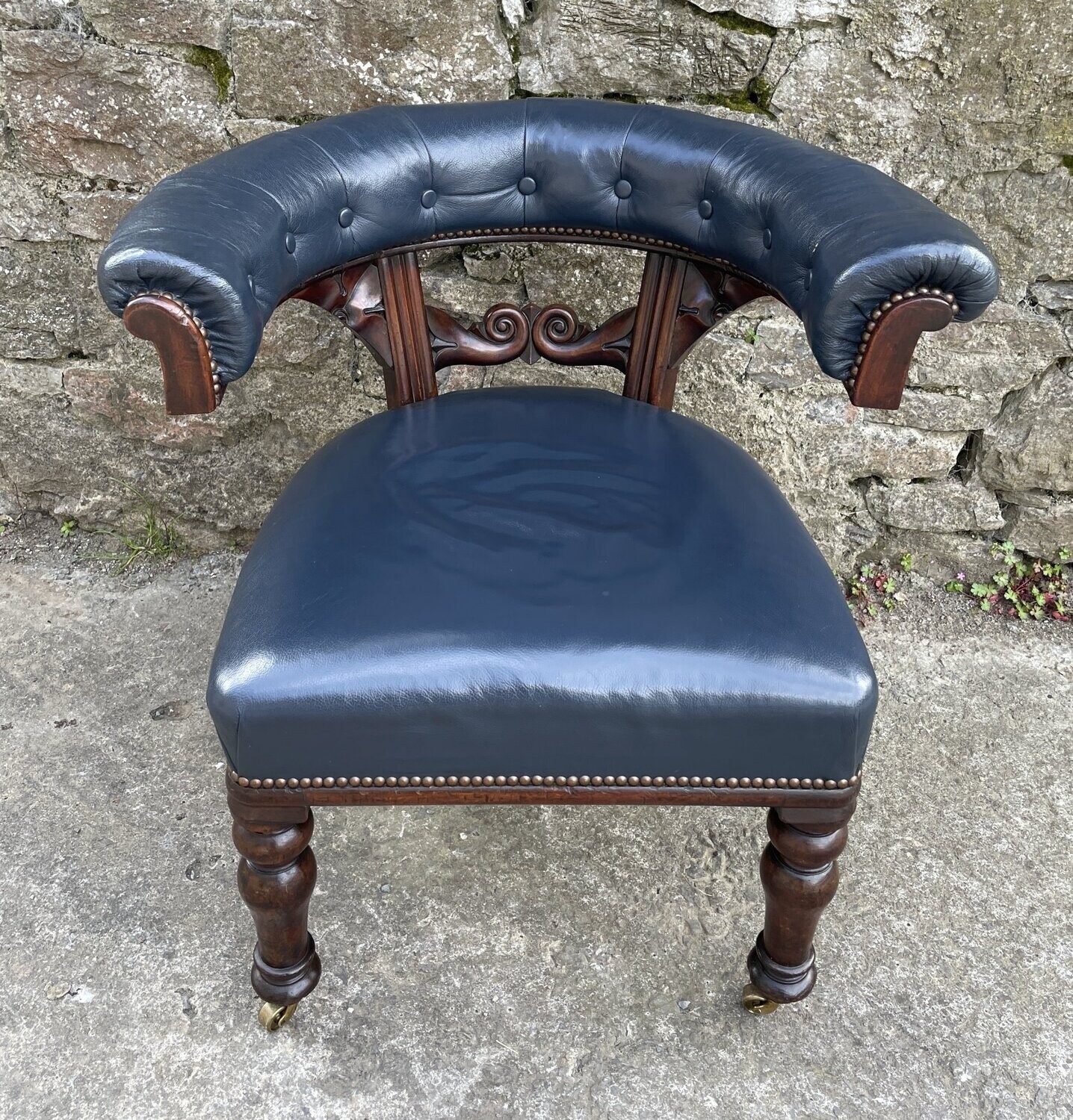Victorian Mahogany Framed Leather Captains Chair