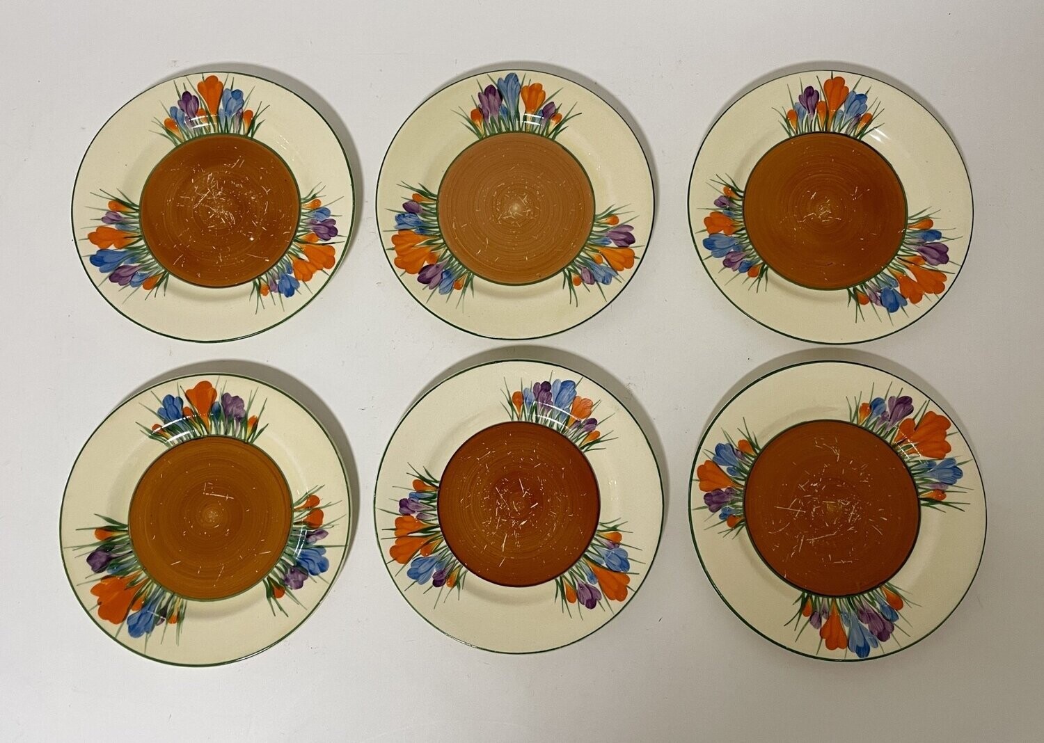 Set of 6 Clarice Cliff Crocus Side Plates