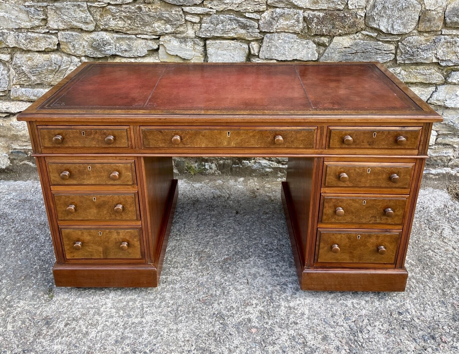 Victorian Burr Walnut Pedestal Desk