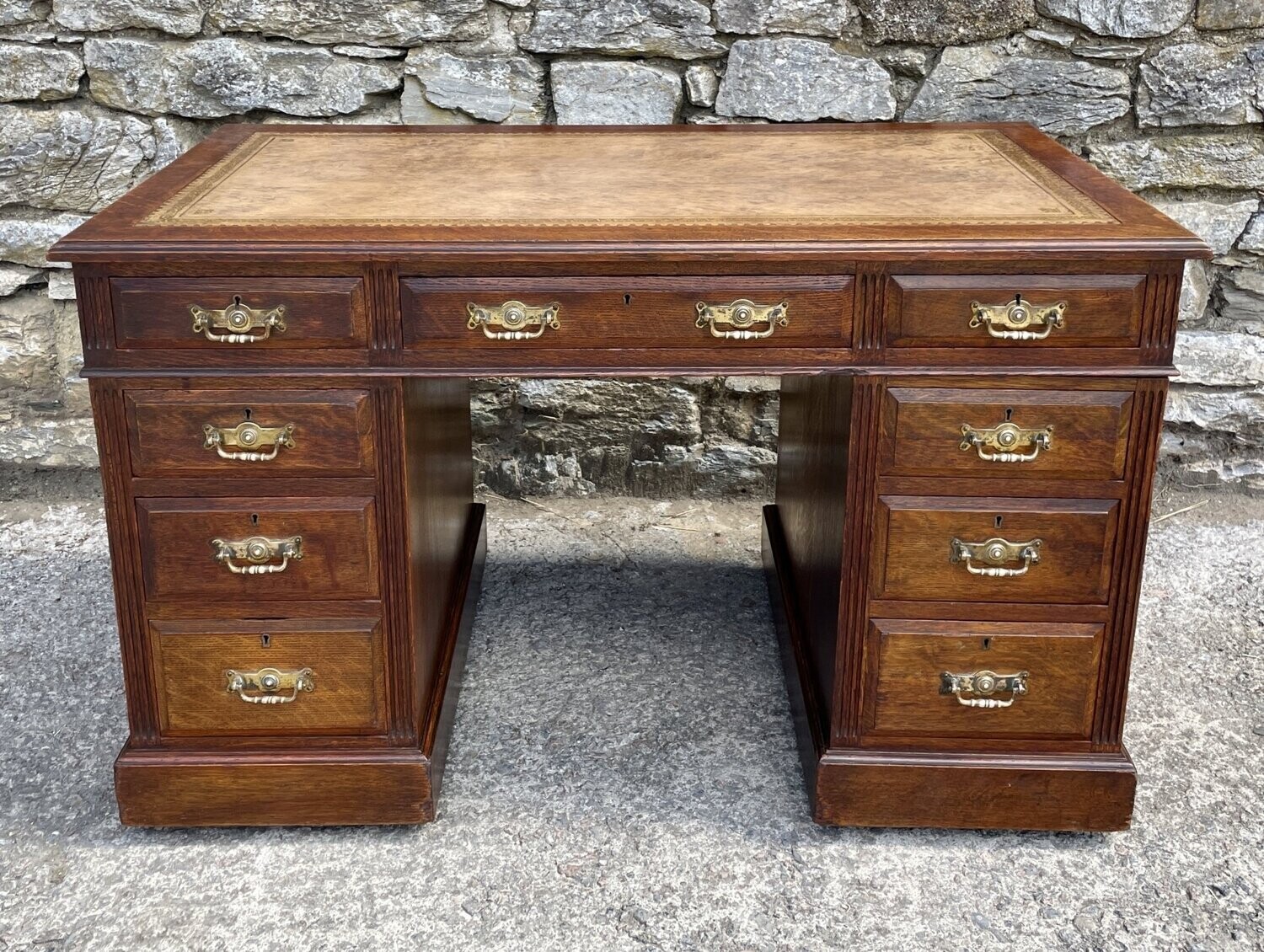 Edwardian Oak Pedestal Desk