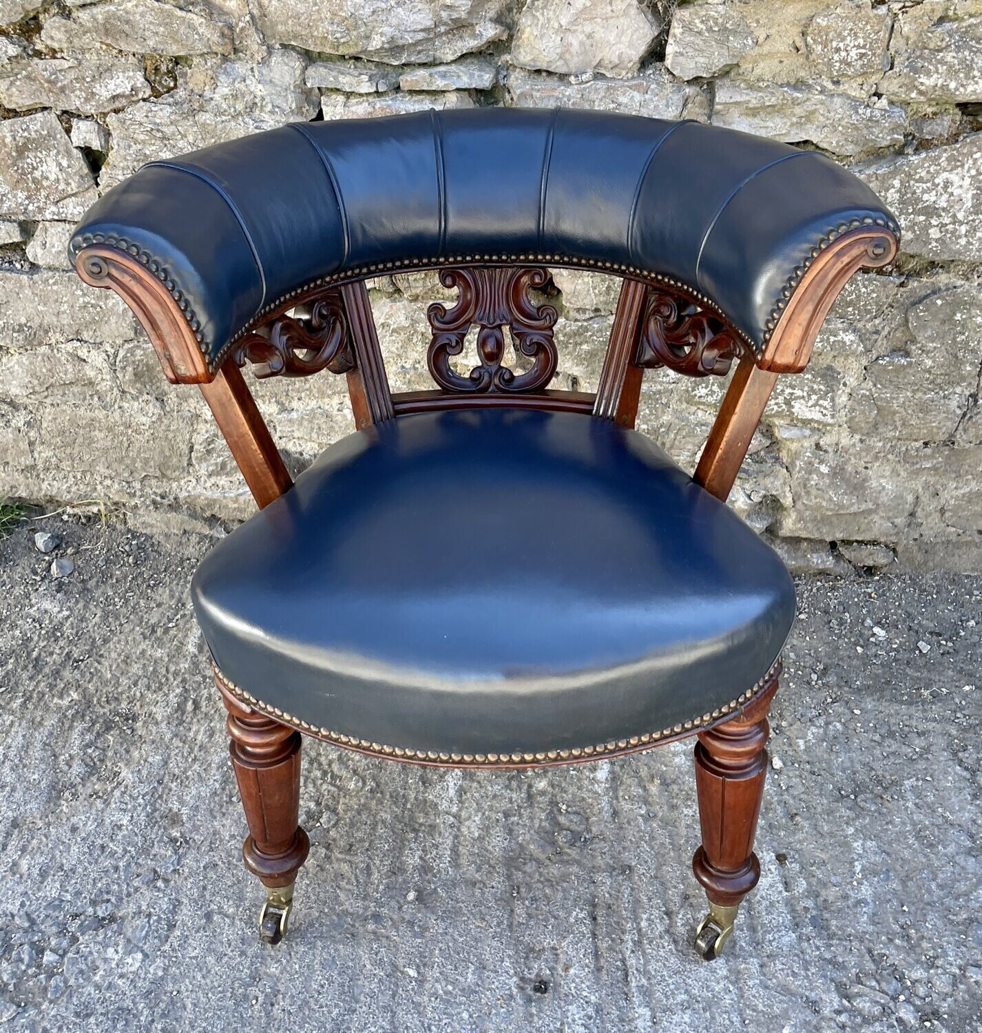 Victorian Mahogany Framed Leather Library Chair