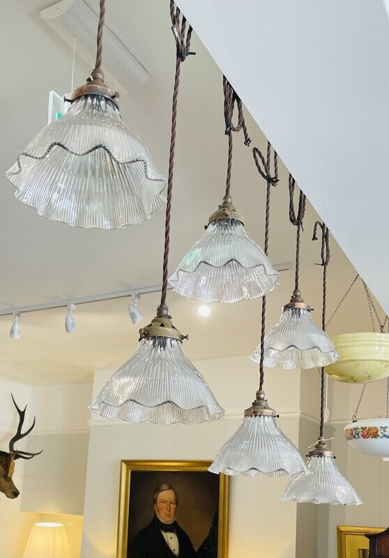 Set of 6 Holophane Pendant Lights