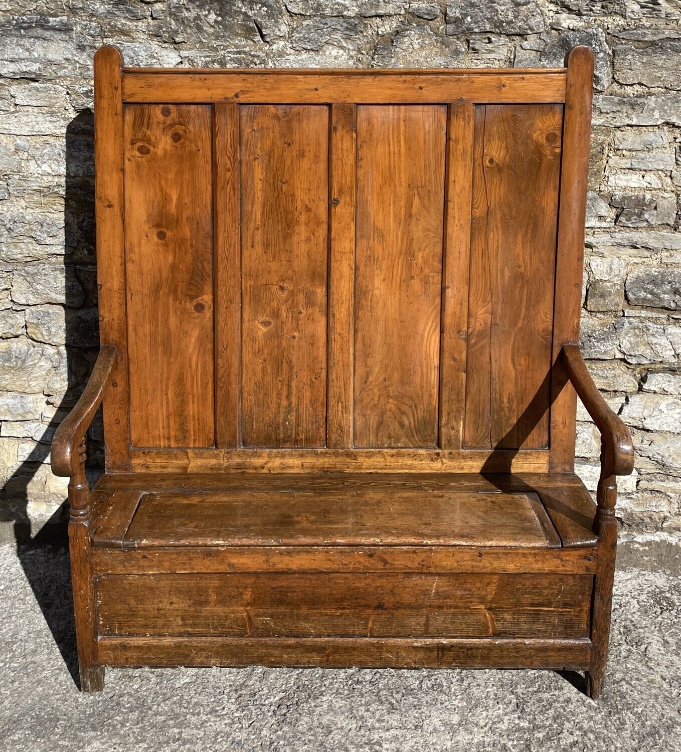 Large Antique Pine Box Settle